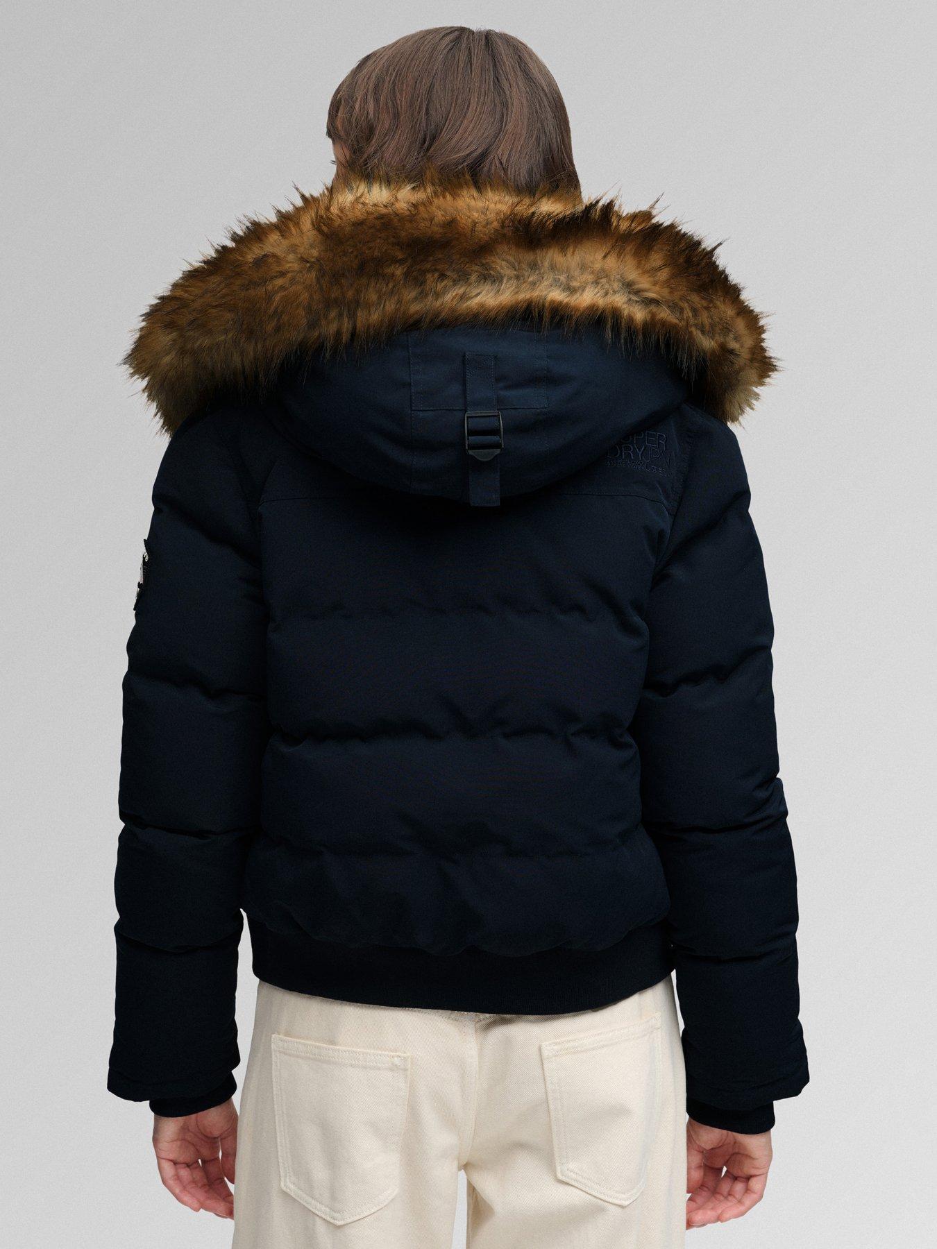 Image 2 of 7 of Superdry Womens Everest Hooded Faux Fur-Trim Bomber Jacket - Blue