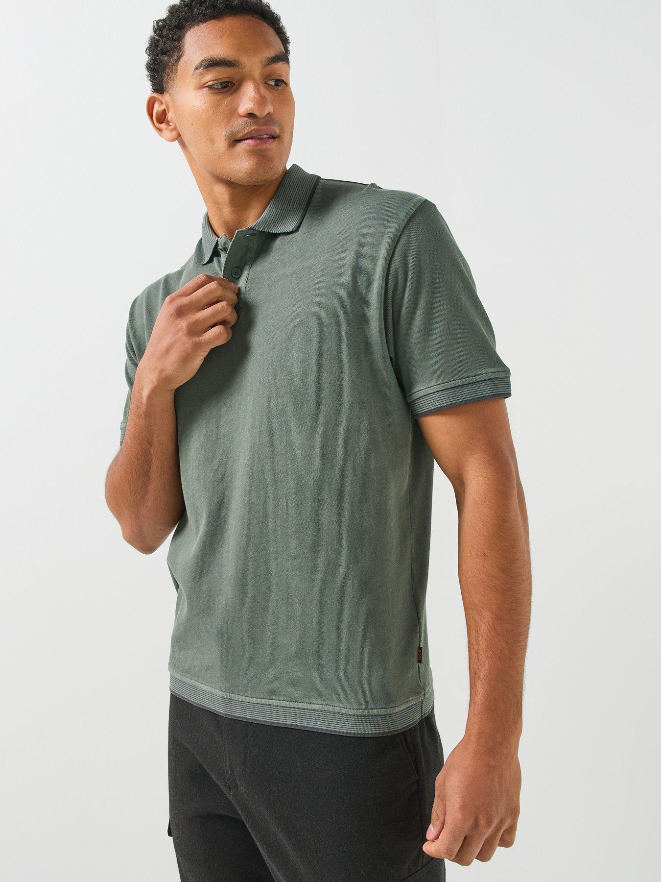 Image 4 of 6 of BOSS Pe_Casts Shadow Cast Tipped Polo Shirt - Dark Green