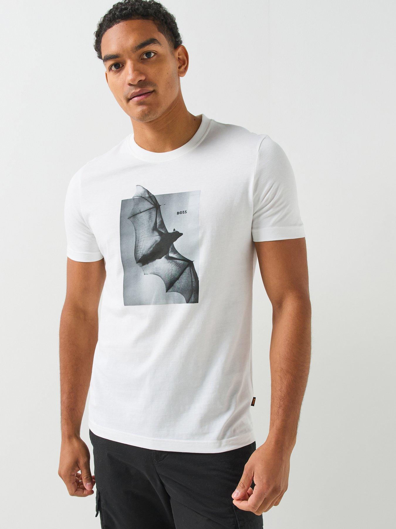 Image 1 of 6 of BOSS Boss Te_Being Bat Graphic Regular Fit T-Shirt - White