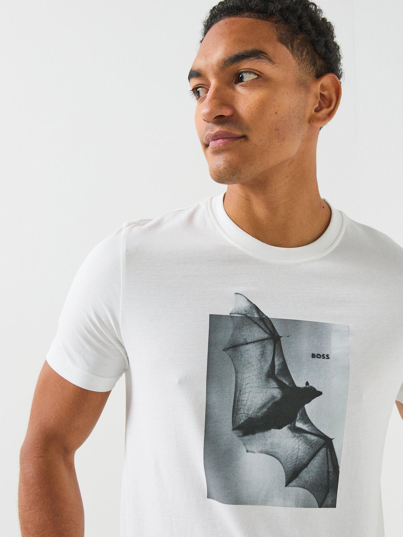 Image 5 of 6 of BOSS Boss Te_Being Bat Graphic Regular Fit T-Shirt - White