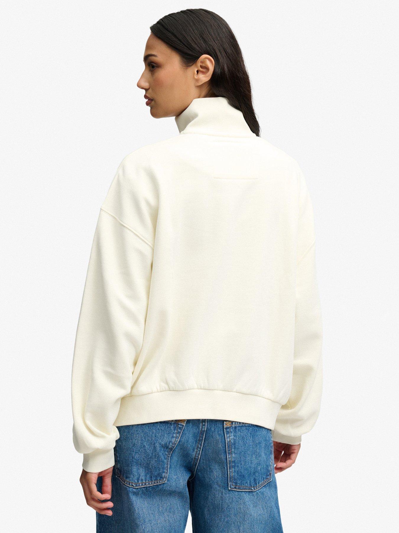 Image 2 of 7 of Superdry Womens Ornate Script Half-Zip Funnel Neck Sweatshirt - Cream