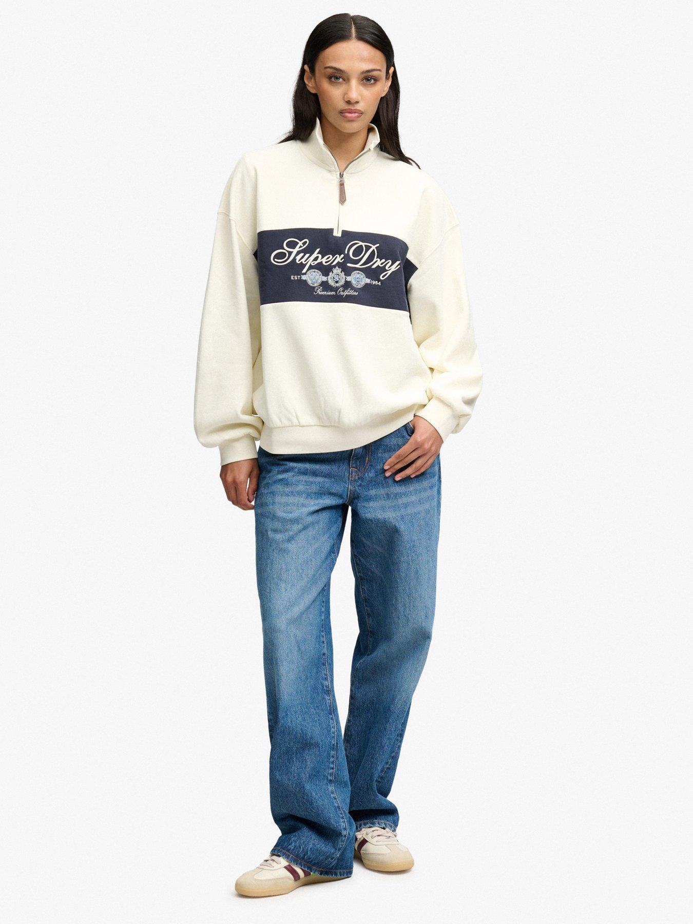 Image 3 of 7 of Superdry Womens Ornate Script Half-Zip Funnel Neck Sweatshirt - Cream