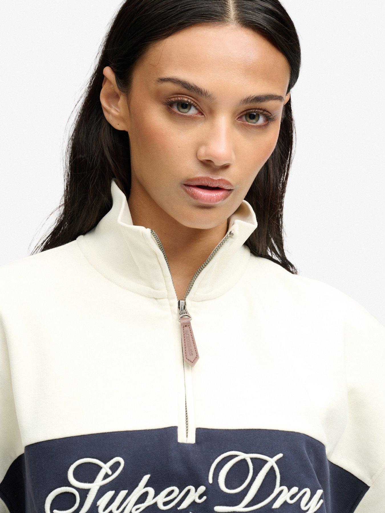 Image 4 of 7 of Superdry Womens Ornate Script Half-Zip Funnel Neck Sweatshirt - Cream