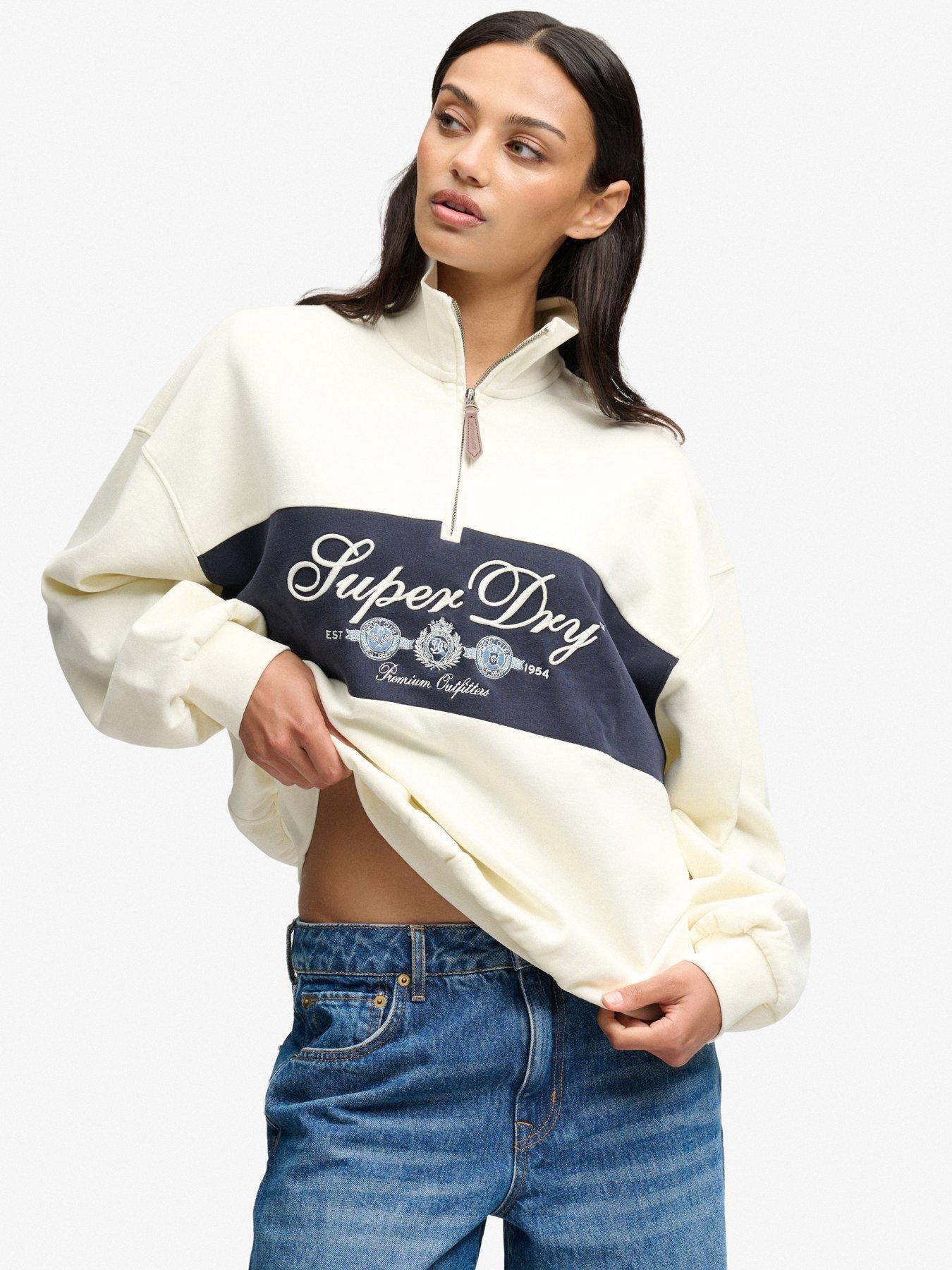Image 5 of 7 of Superdry Womens Ornate Script Half-Zip Funnel Neck Sweatshirt - Cream