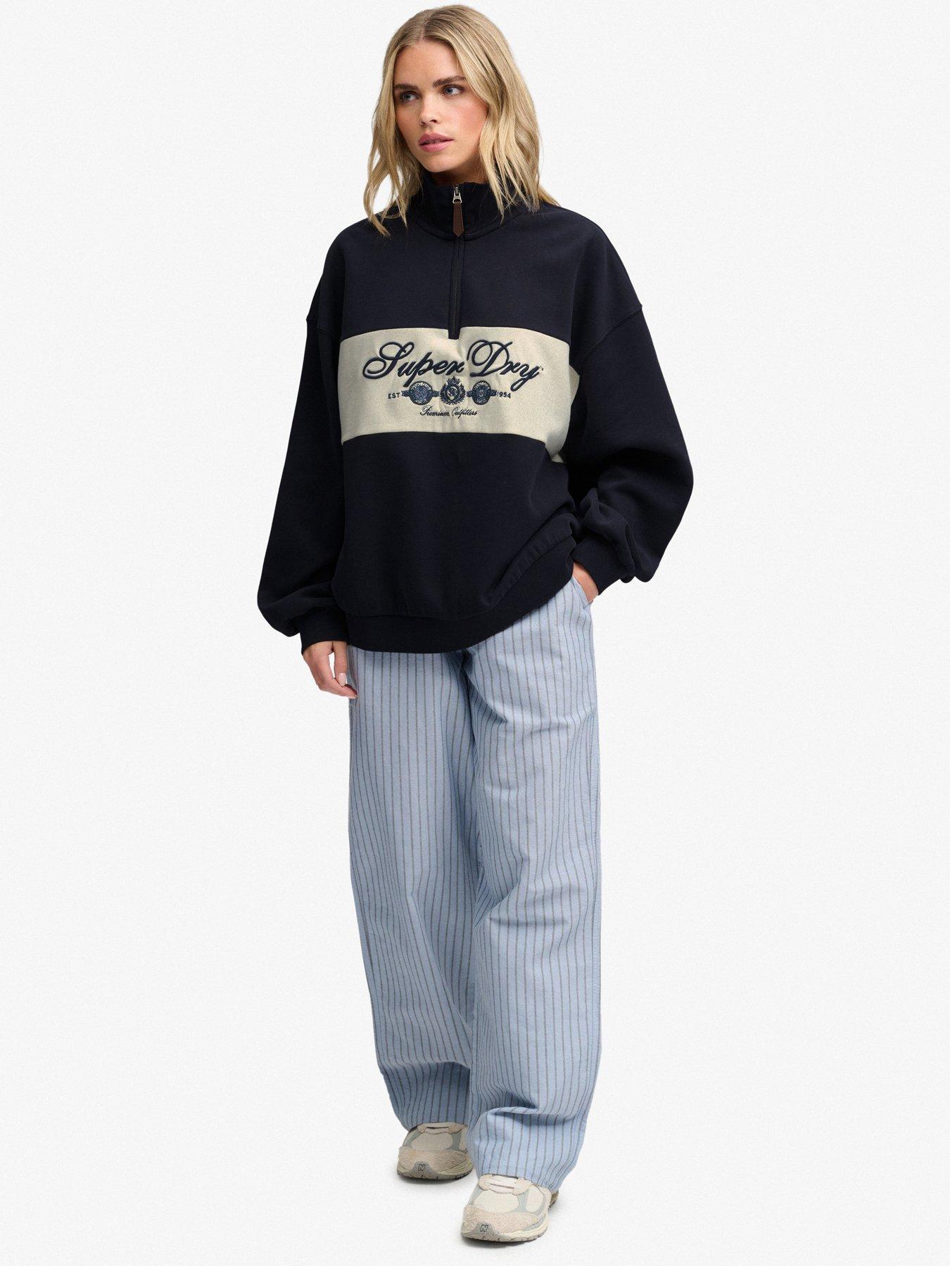 Image 3 of 7 of Superdry Womens Ornate Script Oversized Half-Zip Sweatshirt - Blue