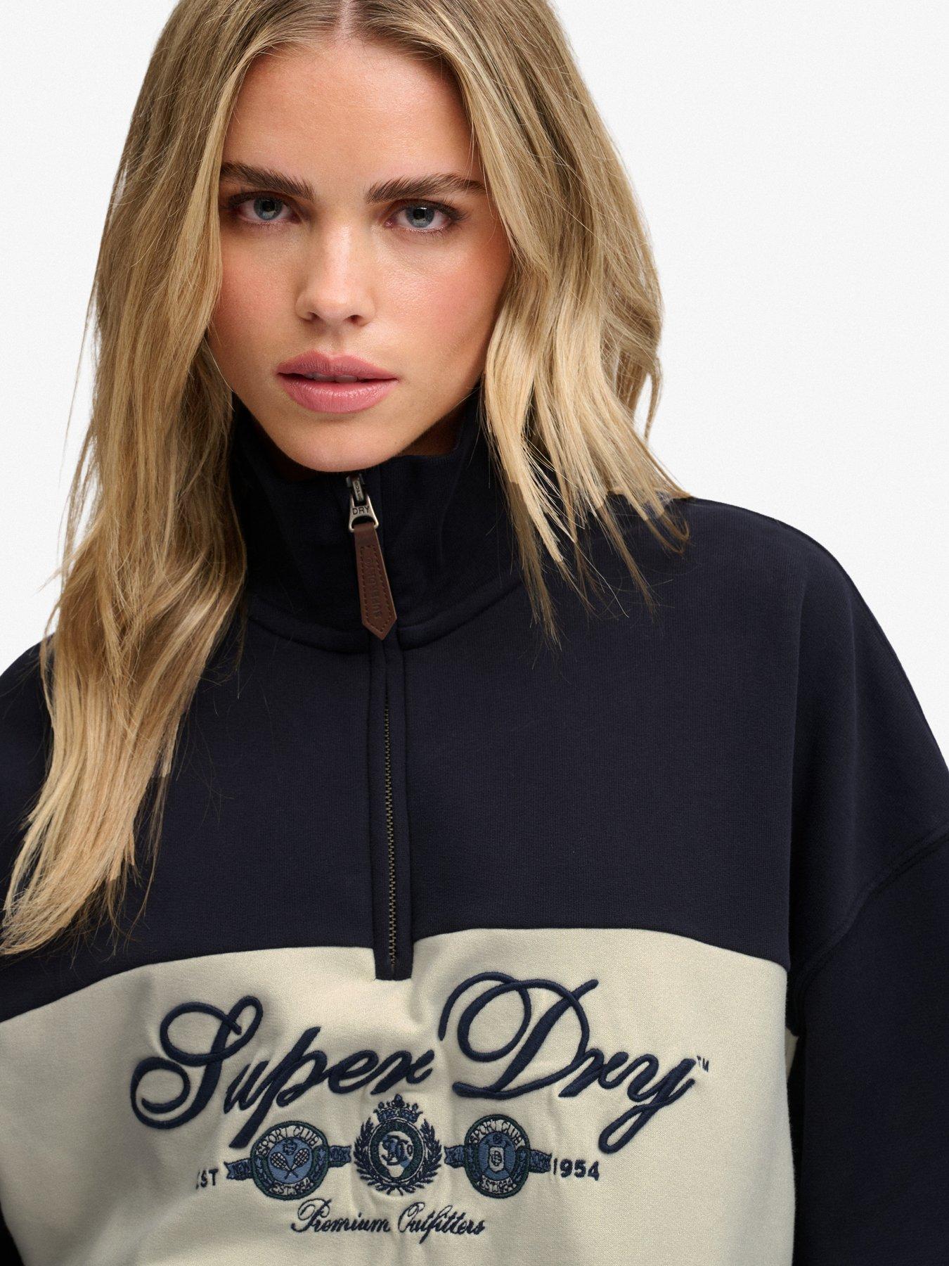 Image 4 of 7 of Superdry Womens Ornate Script Oversized Half-Zip Sweatshirt - Blue
