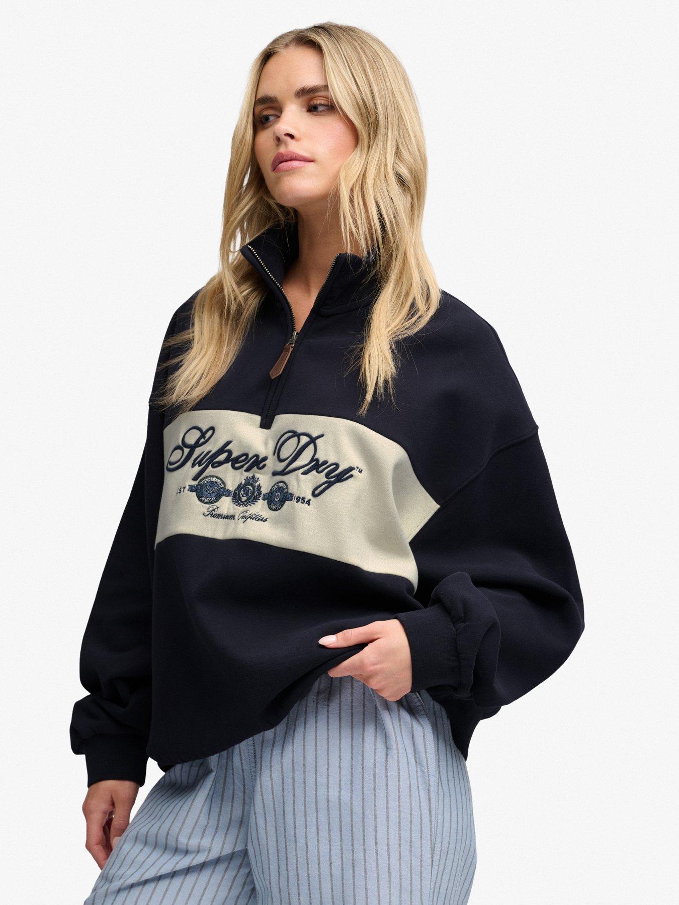Image 5 of 7 of Superdry Womens Ornate Script Oversized Half-Zip Sweatshirt - Blue