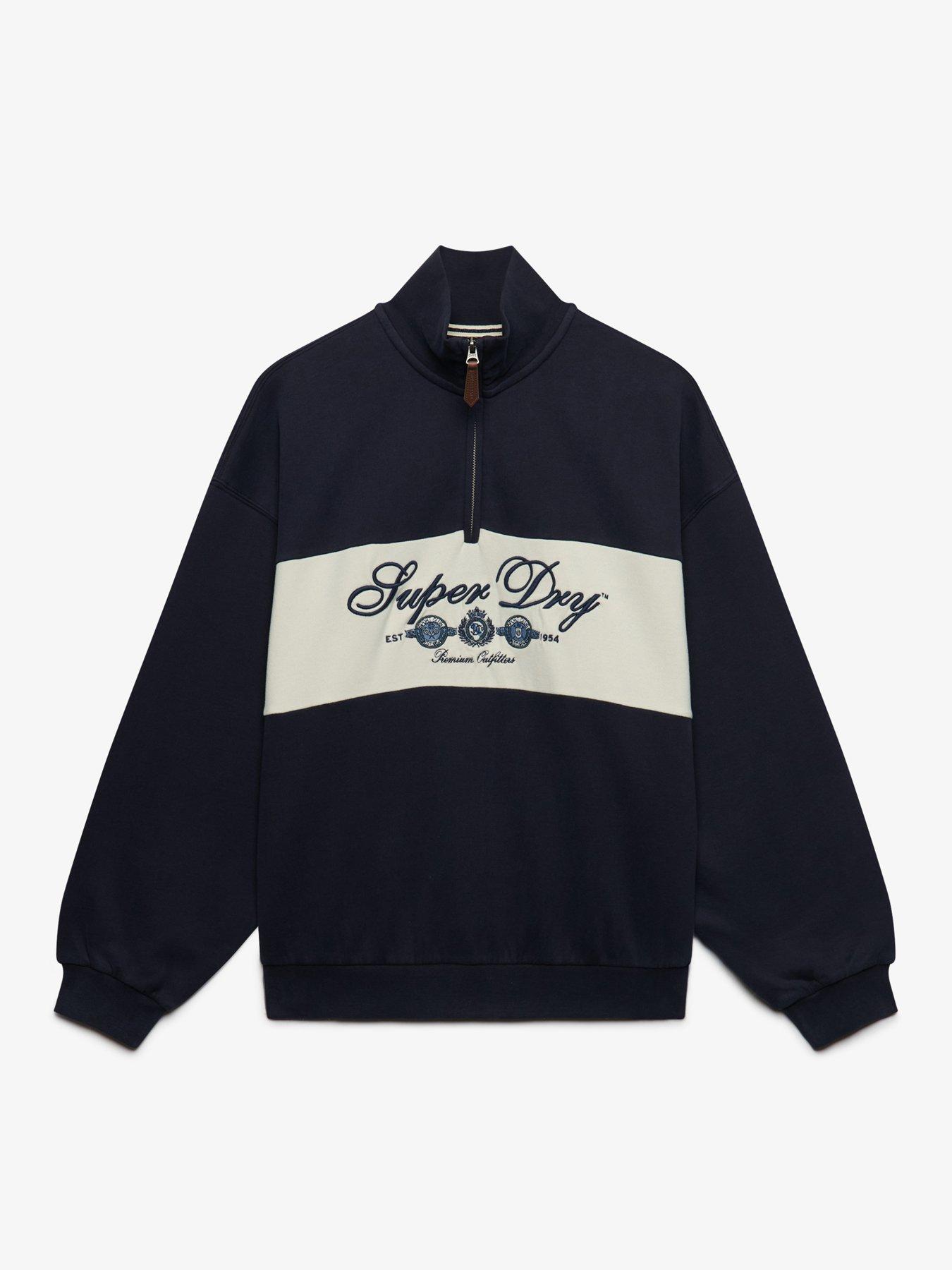 Image 7 of 7 of Superdry Womens Ornate Script Oversized Half-Zip Sweatshirt - Blue