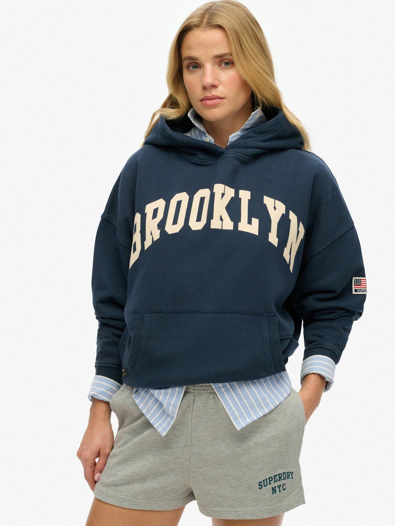 Image 1 of 6 of Superdry Womens Athletic Essentials Varsity Relaxed Fit Hoodie - Blue