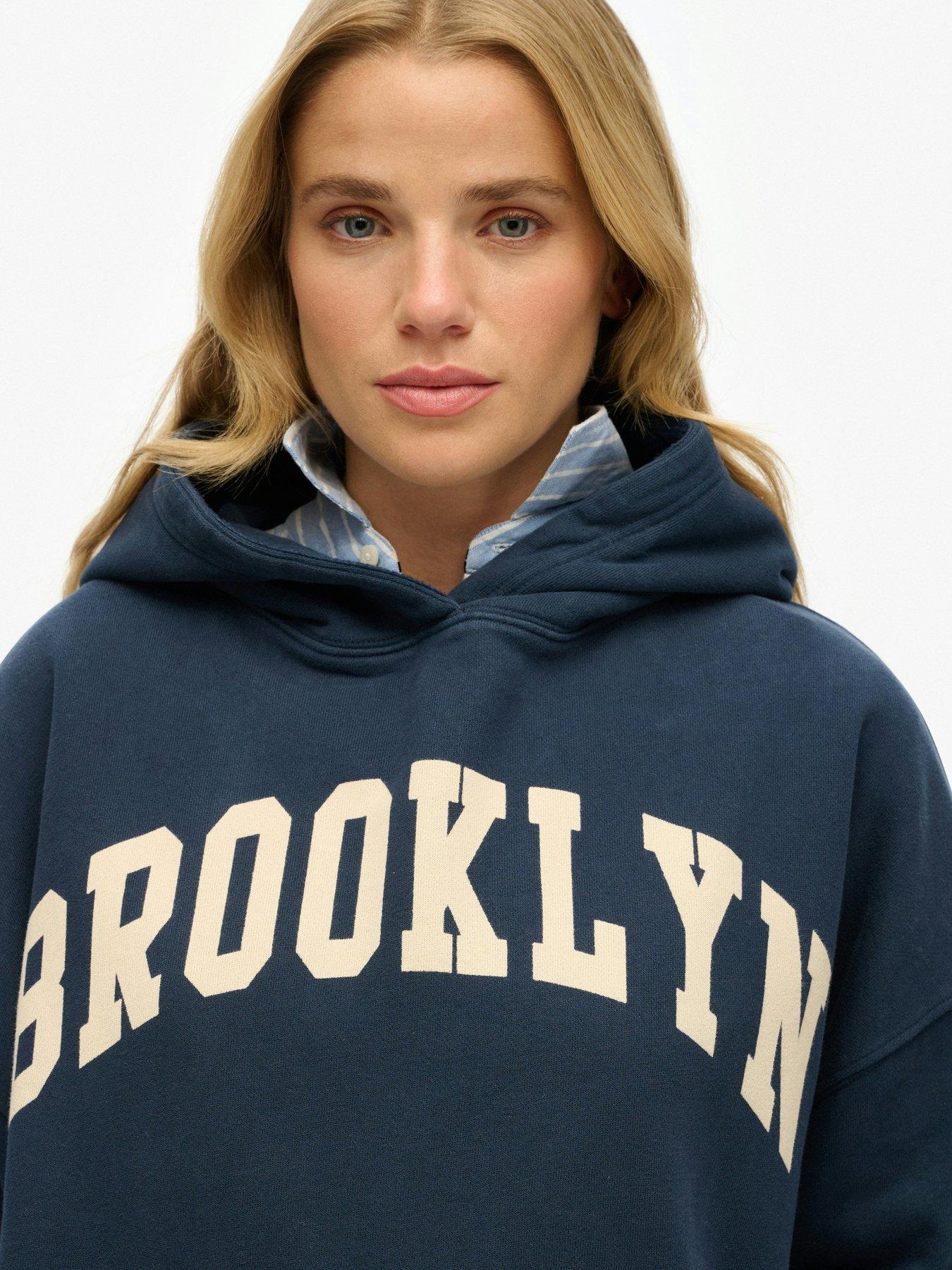 Image 4 of 6 of Superdry Womens Athletic Essentials Varsity Relaxed Fit Hoodie - Blue