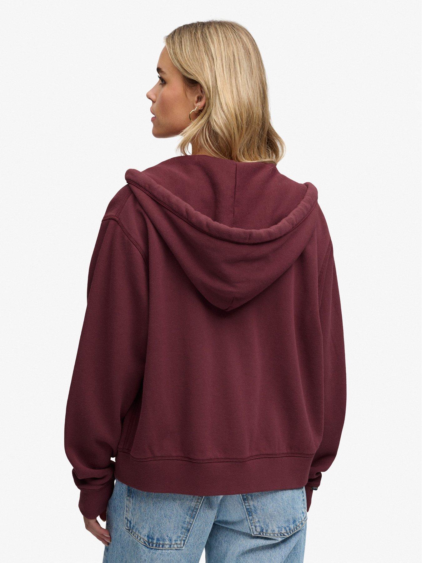 Image 2 of 7 of Superdry Womens Athletic Essentials Relaxed Cropped Zip Hoodie - Red
