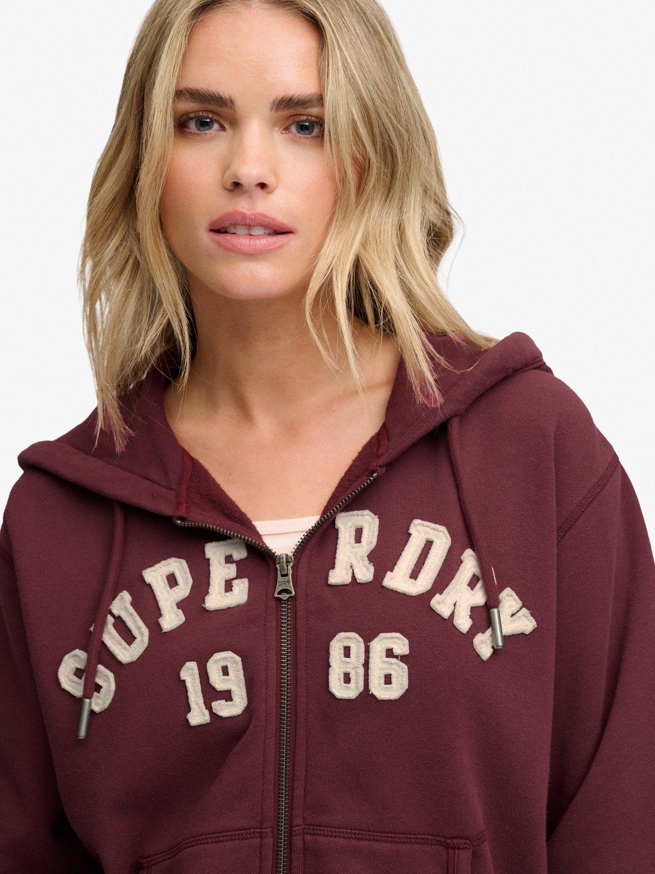 Image 4 of 7 of Superdry Womens Athletic Essentials Relaxed Cropped Zip Hoodie - Red