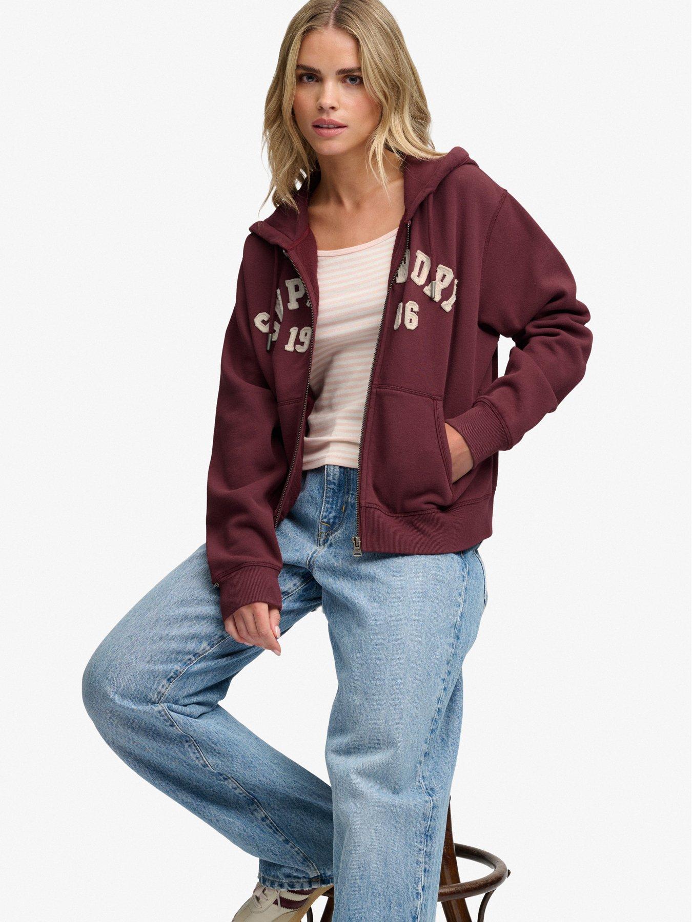 Image 5 of 7 of Superdry Womens Athletic Essentials Relaxed Cropped Zip Hoodie - Red