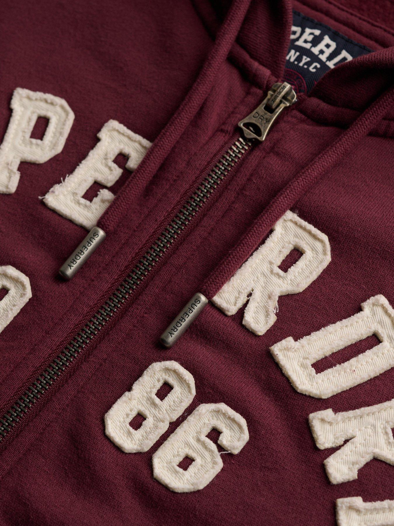 Image 6 of 7 of Superdry Womens Athletic Essentials Relaxed Cropped Zip Hoodie - Red