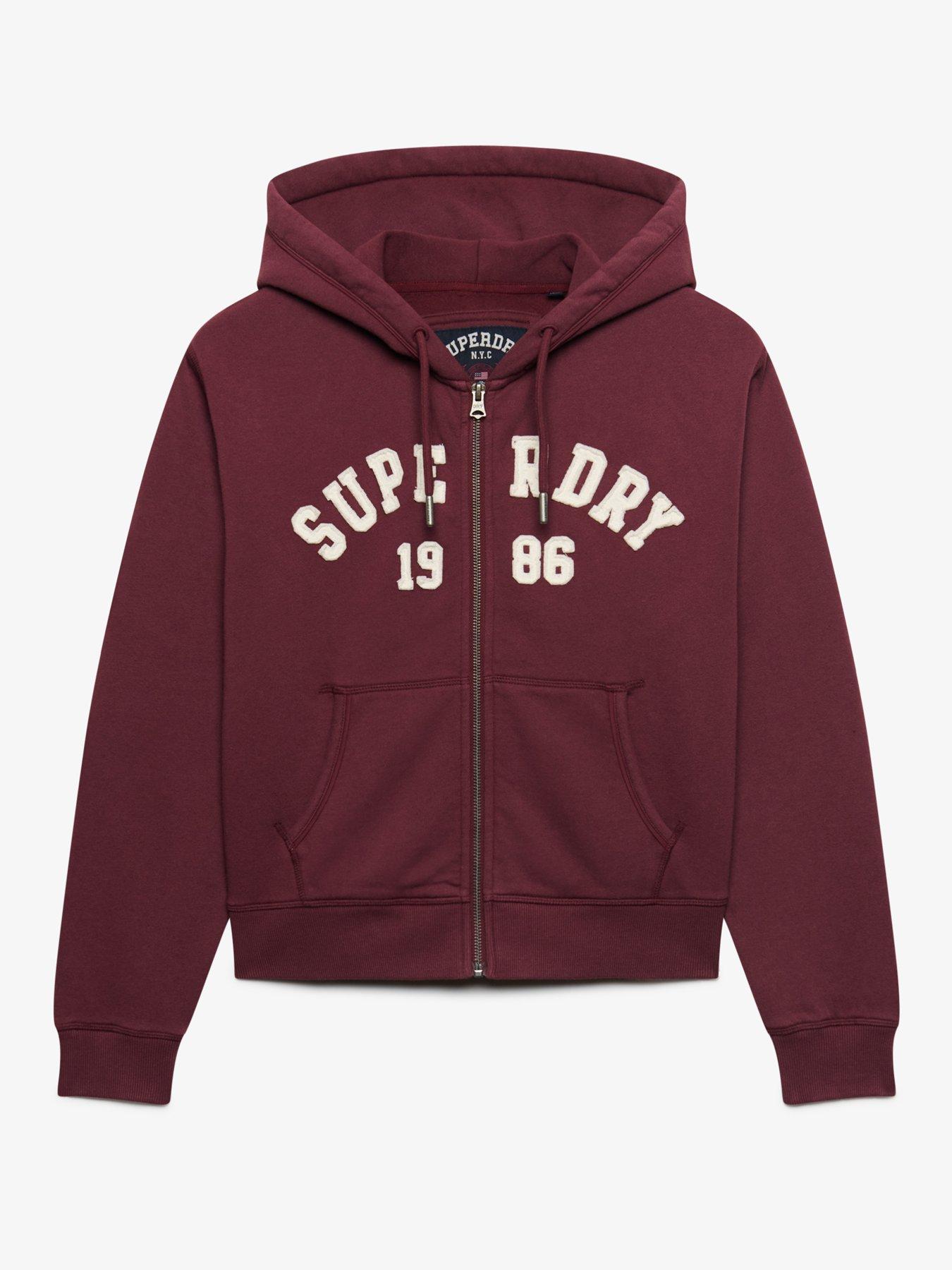 Image 7 of 7 of Superdry Womens Athletic Essentials Relaxed Cropped Zip Hoodie - Red