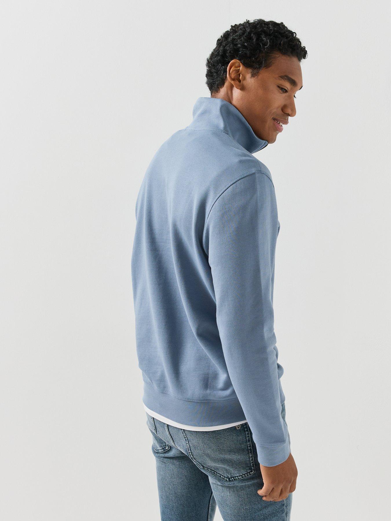 Image 2 of 5 of BOSS Mens Zetrust Quarter-Zip Cotton Sweatshirt - Blue