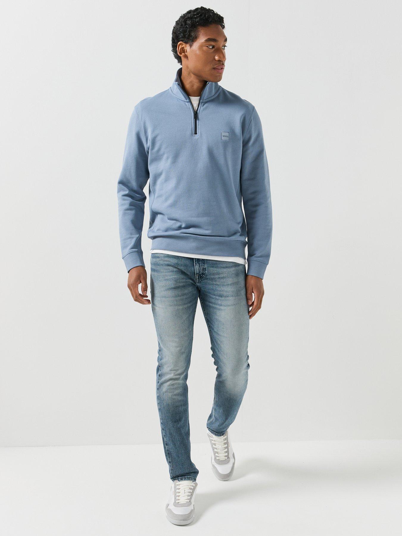 Image 3 of 5 of BOSS Mens Zetrust Quarter-Zip Cotton Sweatshirt - Blue