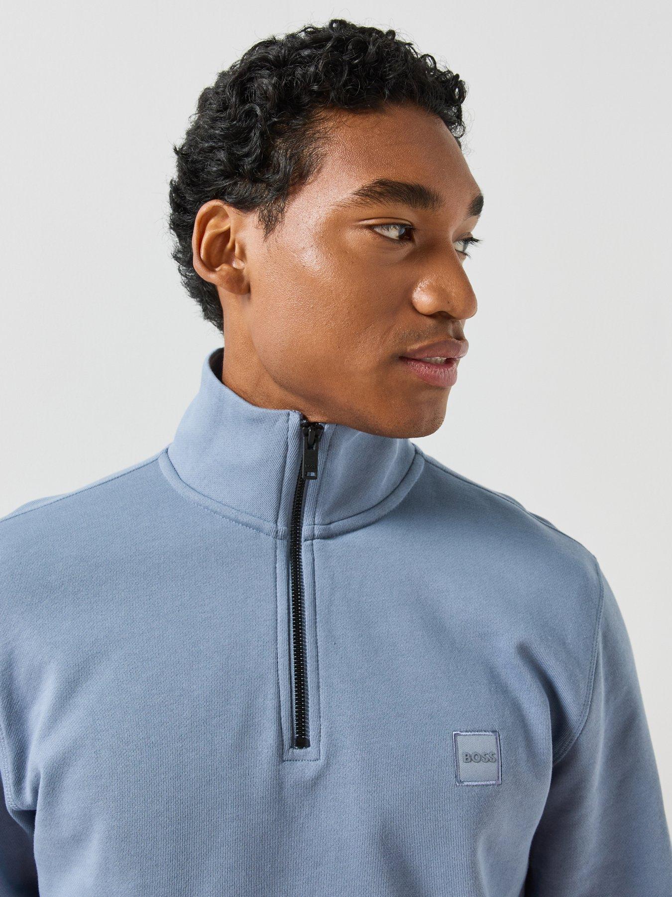 Image 4 of 5 of BOSS Mens Zetrust Quarter-Zip Cotton Sweatshirt - Blue