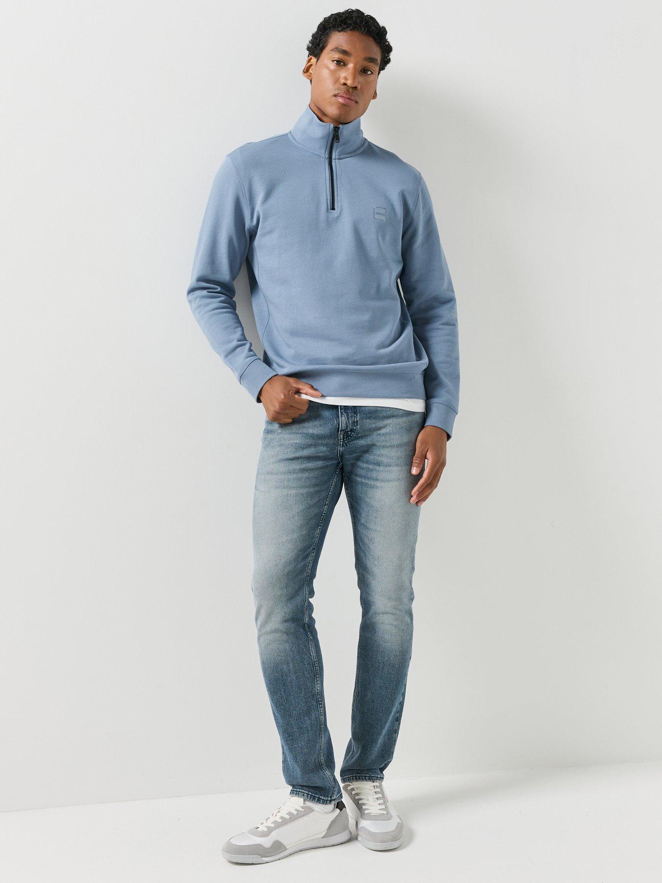 Image 5 of 5 of BOSS Mens Zetrust Quarter-Zip Cotton Sweatshirt - Blue