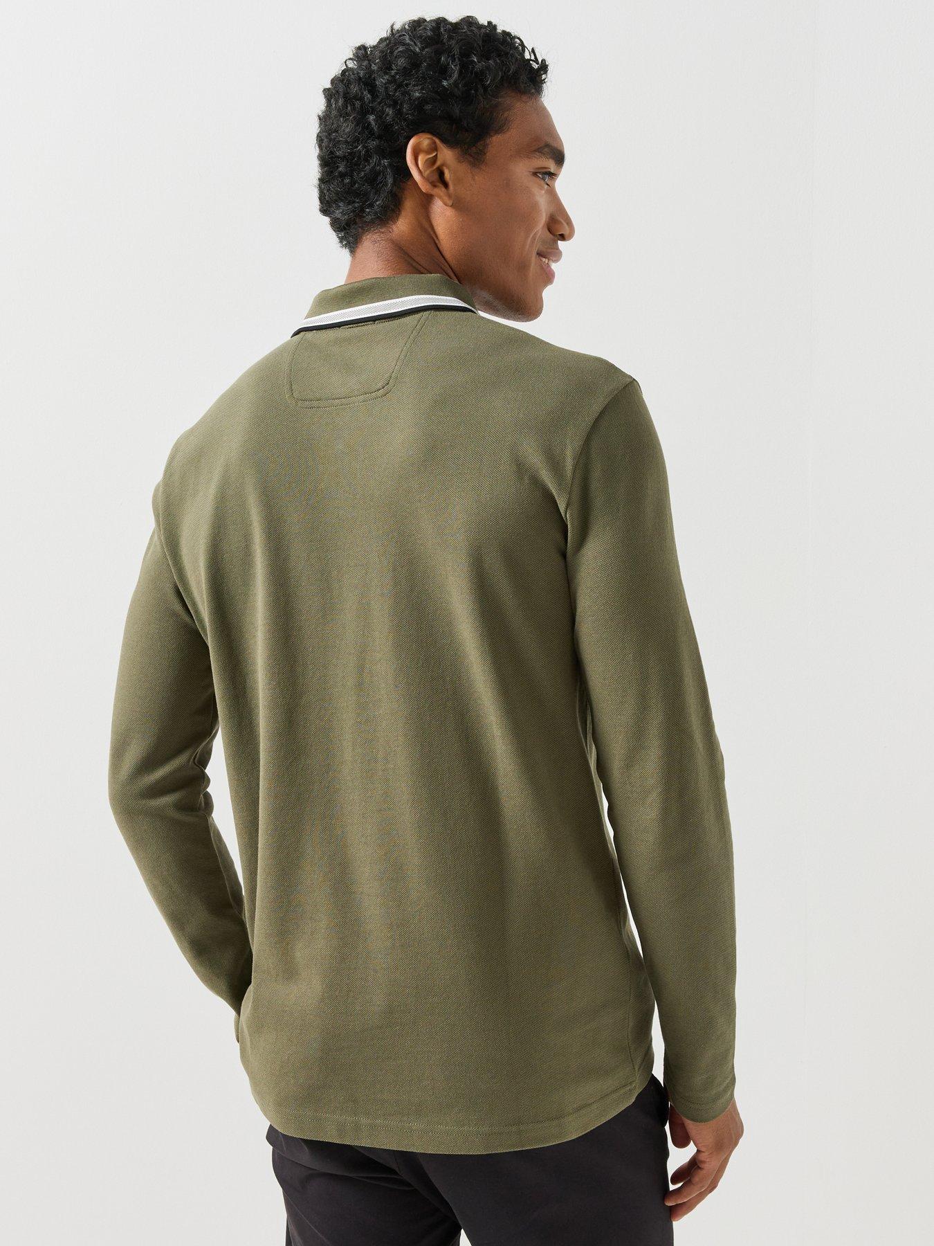 Image 2 of 6 of BOSS Mens Plisy Regular Fit Long Sleeve Polo Shirt - Green