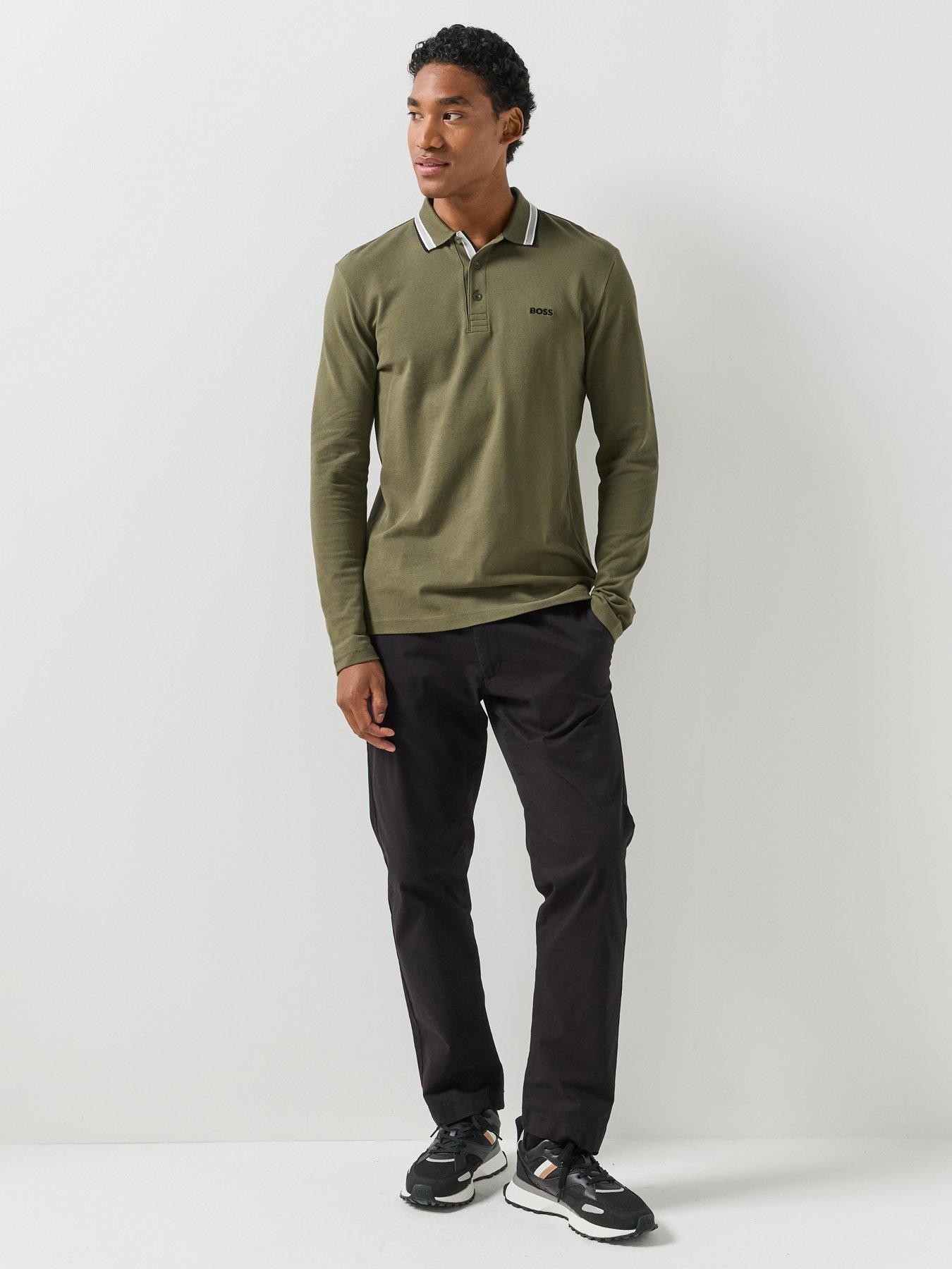 Image 3 of 6 of BOSS Mens Plisy Regular Fit Long Sleeve Polo Shirt - Green