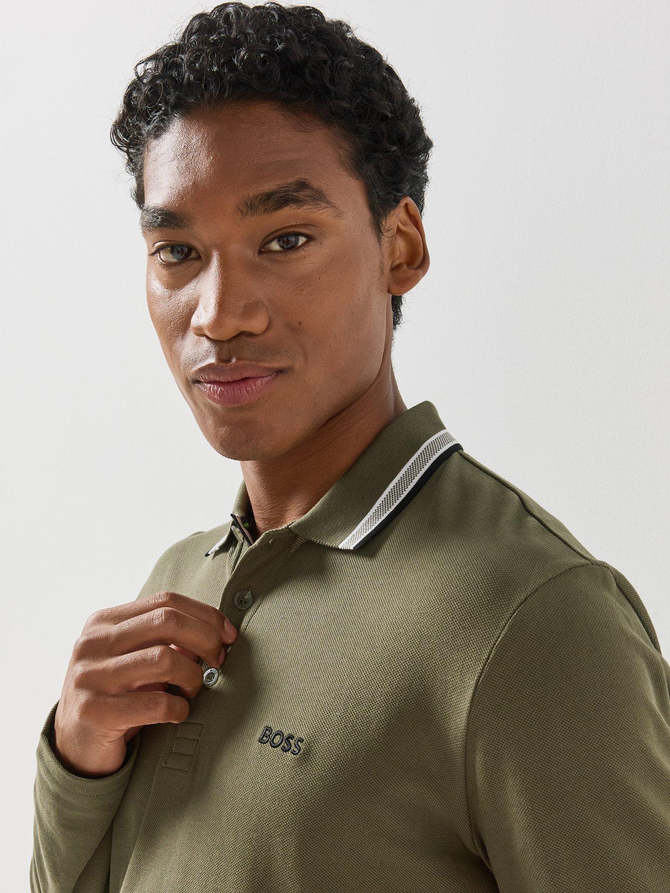 Image 4 of 6 of BOSS Mens Plisy Regular Fit Long Sleeve Polo Shirt - Green