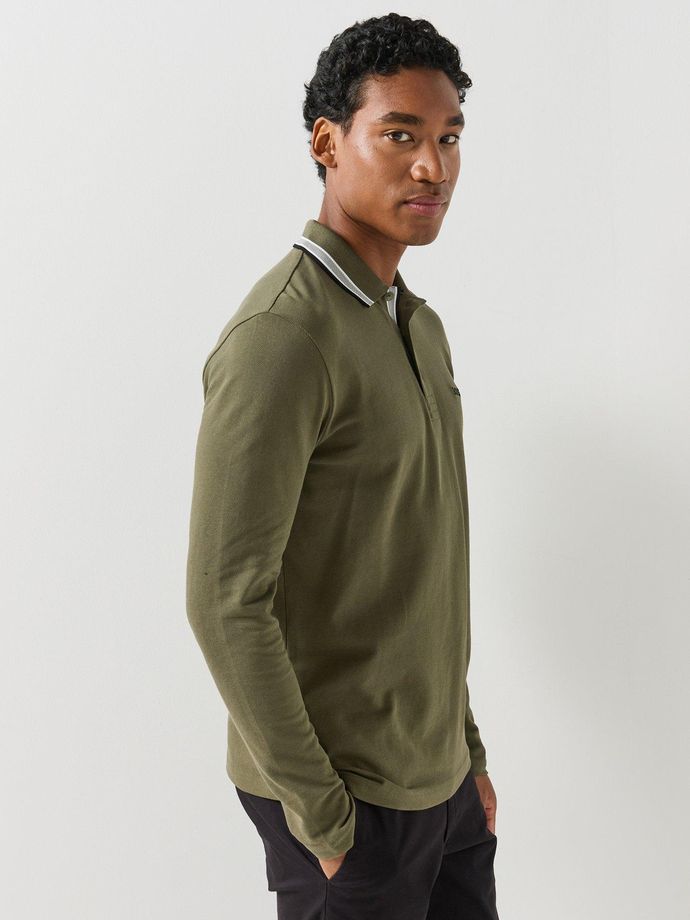 Image 5 of 6 of BOSS Mens Plisy Regular Fit Long Sleeve Polo Shirt - Green