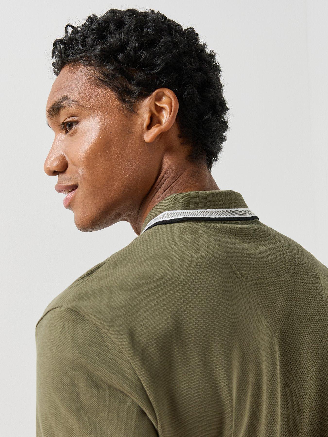 Image 6 of 6 of BOSS Mens Plisy Regular Fit Long Sleeve Polo Shirt - Green