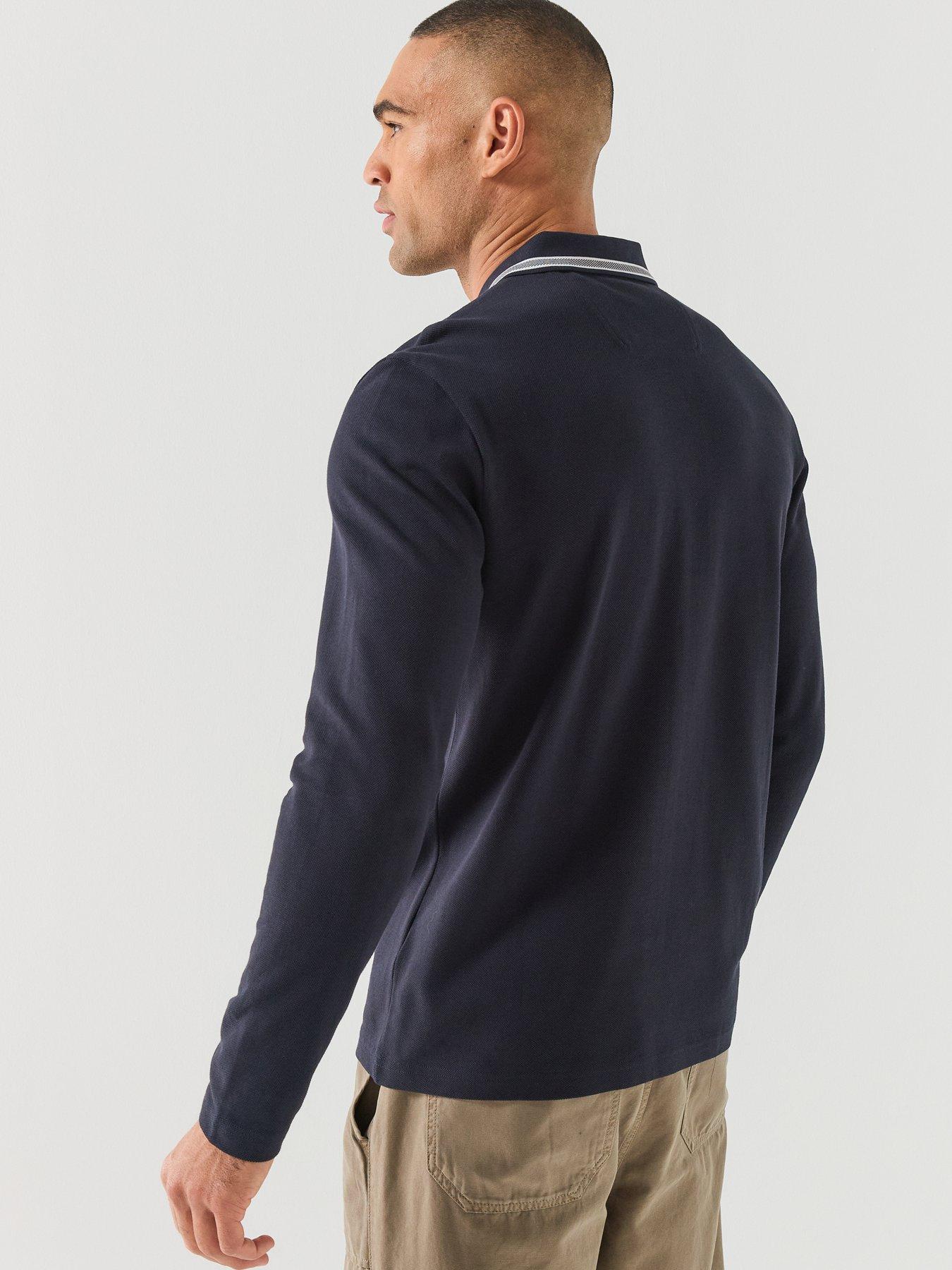 Image 2 of 5 of BOSS Boss Plisy Regular Fit Long Sleeve Polo Shirt - Navy