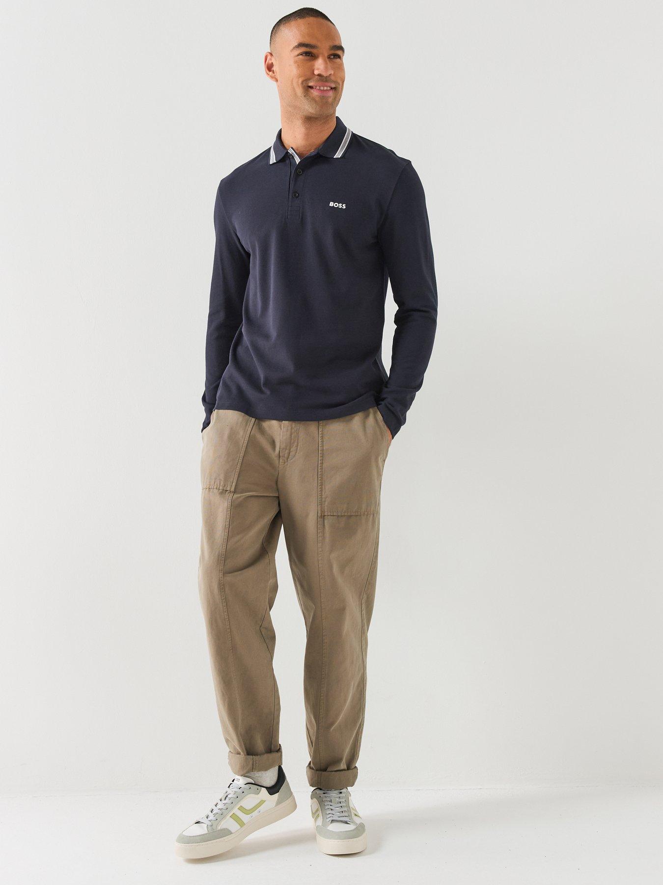 Image 3 of 5 of BOSS Boss Plisy Regular Fit Long Sleeve Polo Shirt - Navy