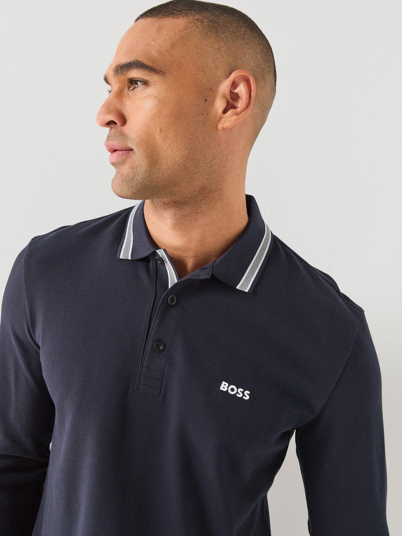 Image 4 of 5 of BOSS Boss Plisy Regular Fit Long Sleeve Polo Shirt - Navy