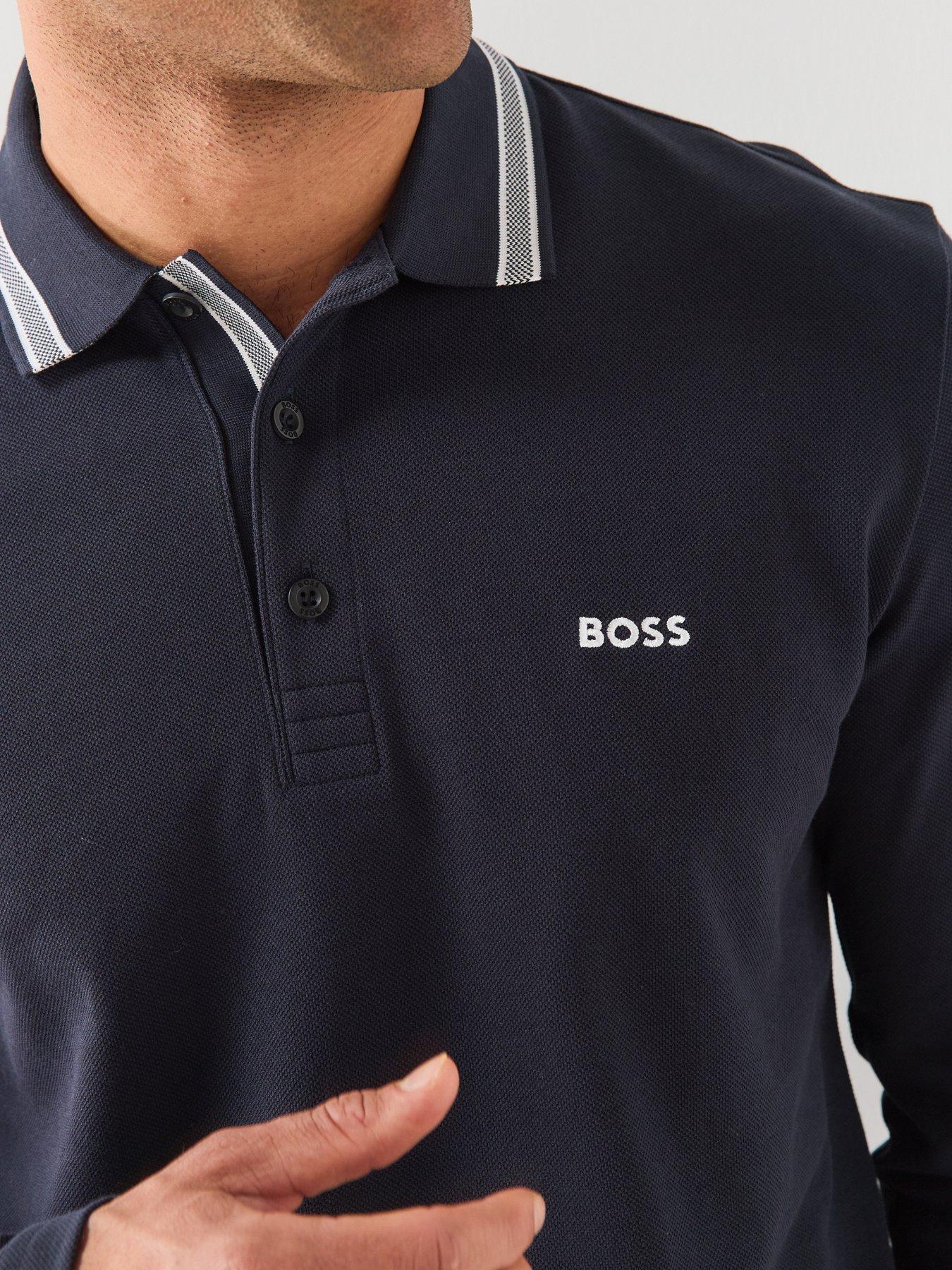 Image 5 of 5 of BOSS Boss Plisy Regular Fit Long Sleeve Polo Shirt - Navy