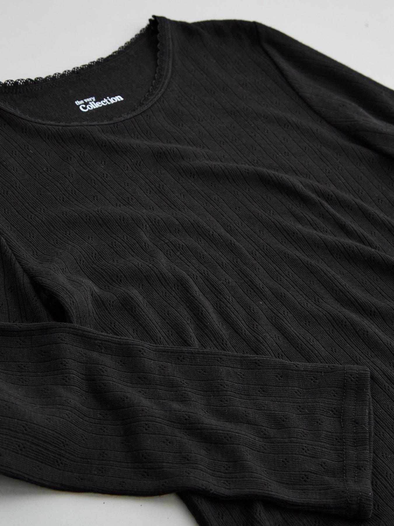 Image 3 of 5 of The Very Collection Girls Thermal Pointelle Scallop Neck Top - Black