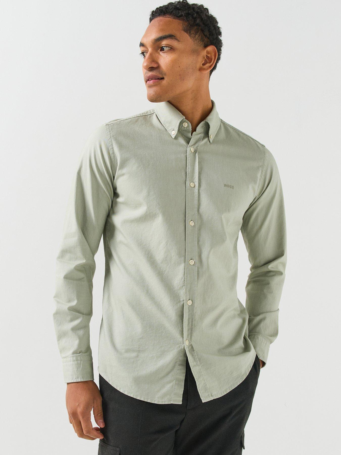 Image 1 of 6 of BOSS Rickert Button Down Regular Fit Oxford Shirt - Light Green