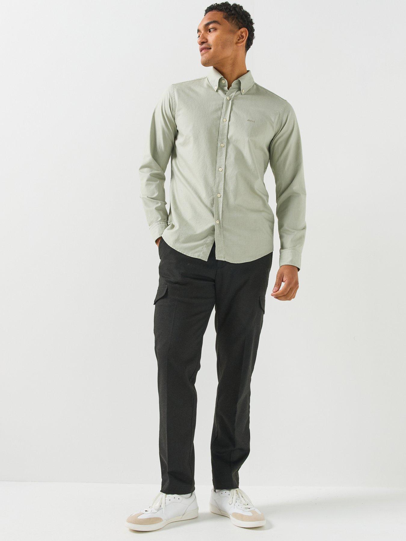 Image 3 of 6 of BOSS Rickert Button Down Regular Fit Oxford Shirt - Light Green