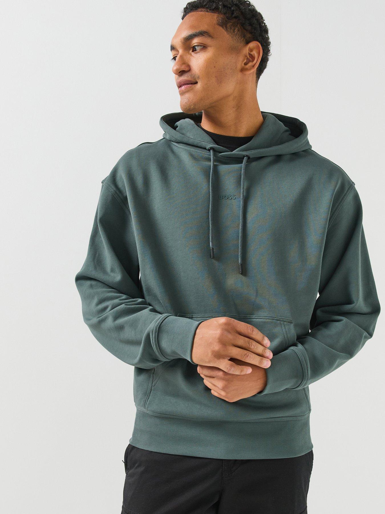 Image 1 of 5 of BOSS Wesmallhood Regular Fit Centre Logo Overhead Hoodie - Green