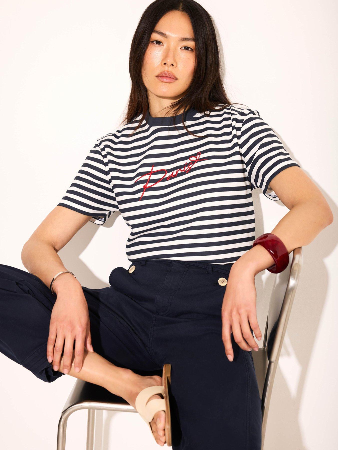 Mint Velvet Navy Stripe Paris Stripe Tee - White