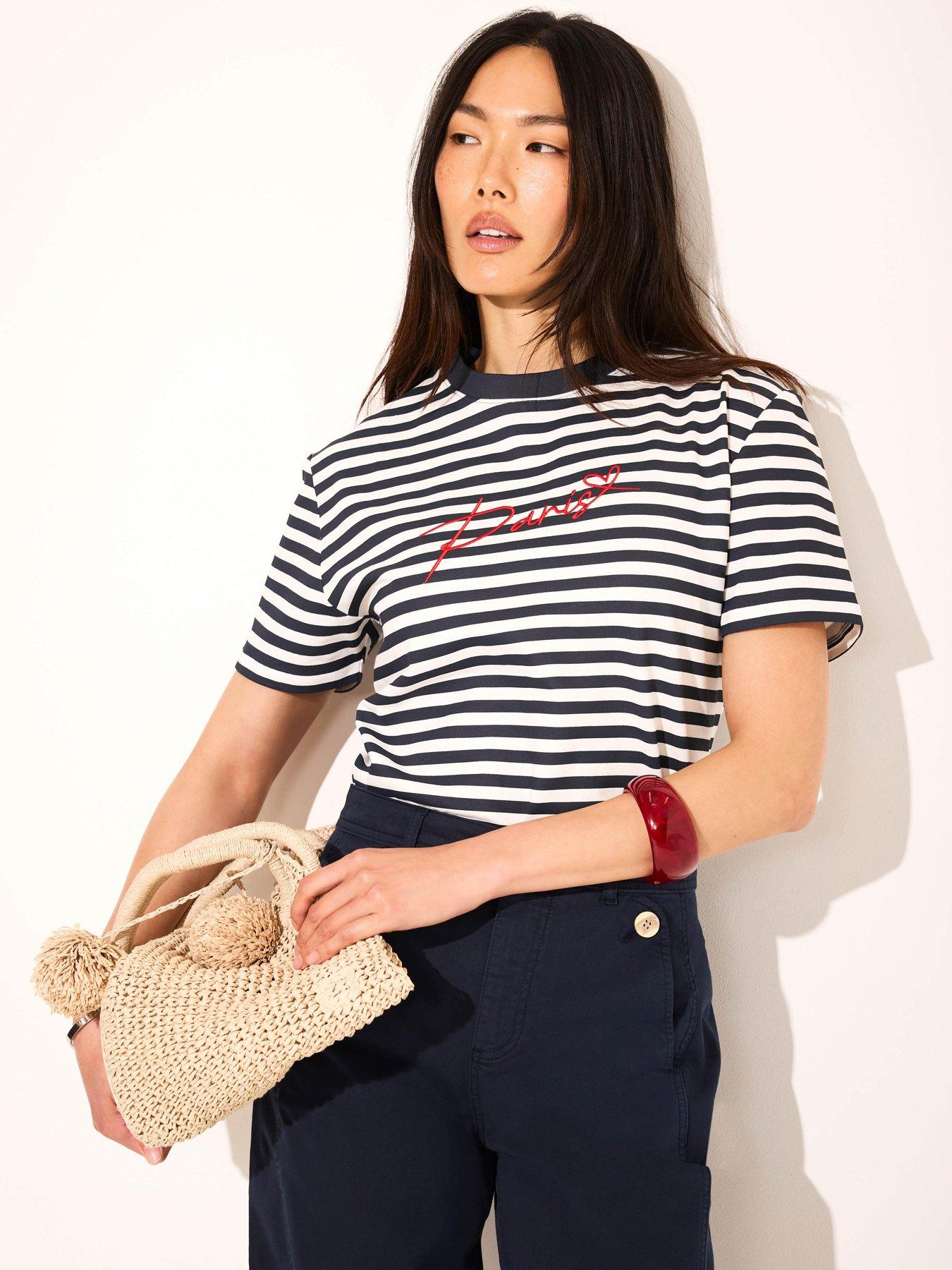 Image 2 of 6 of Mint Velvet Navy Stripe Paris Stripe Tee - White