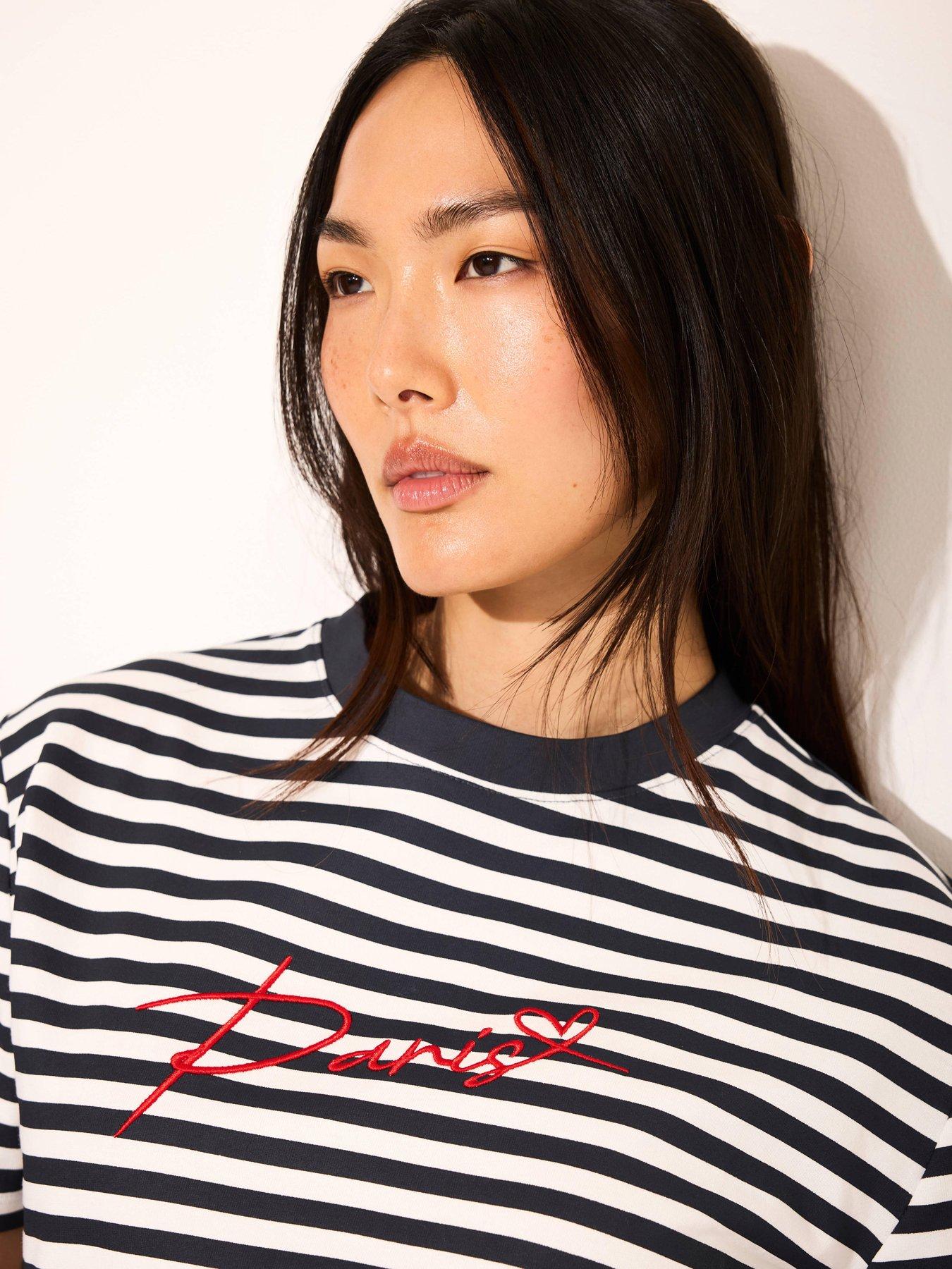 Image 3 of 6 of Mint Velvet Navy Stripe Paris Stripe Tee - White