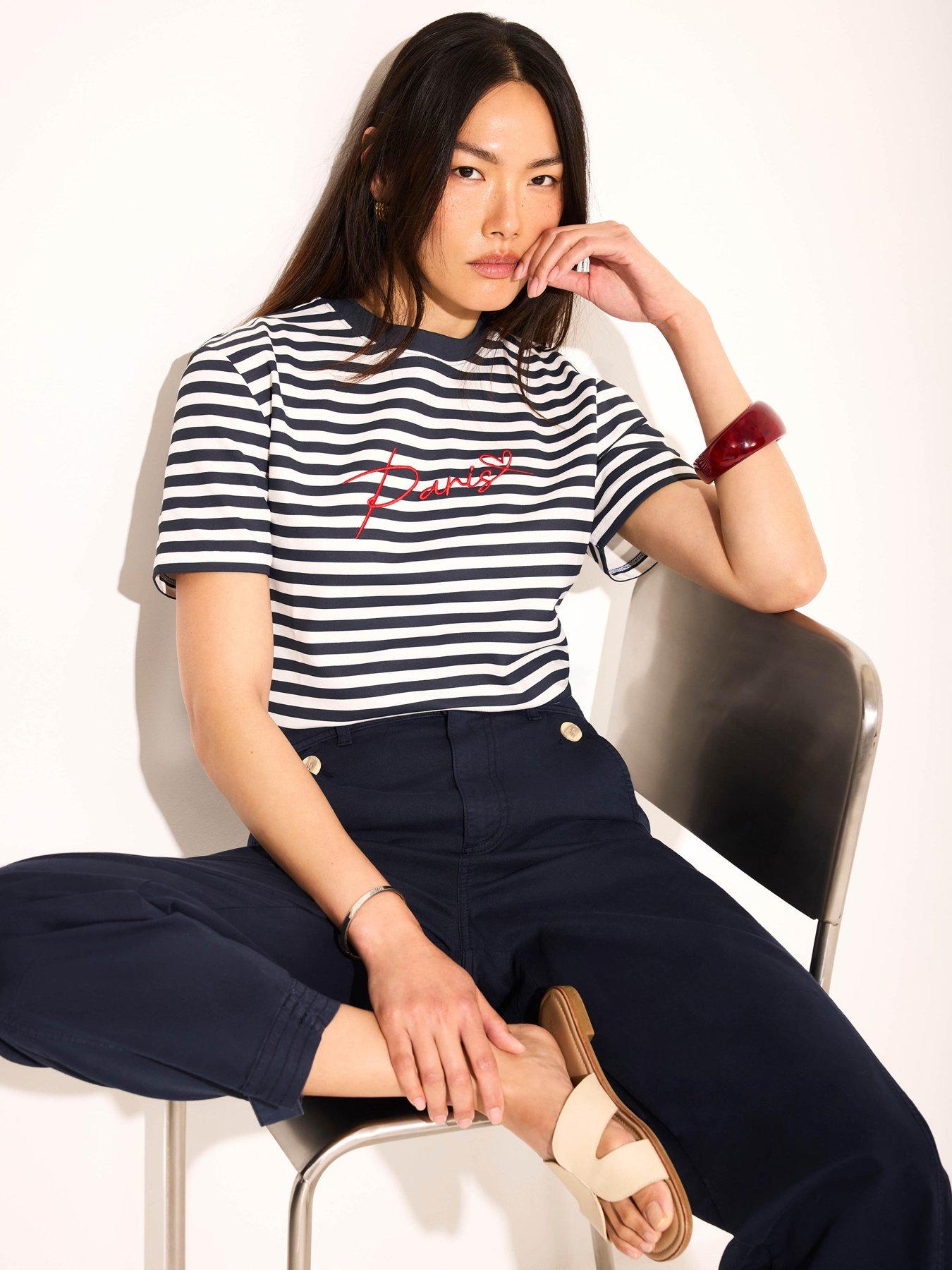 Image 4 of 6 of Mint Velvet Navy Stripe Paris Stripe Tee - White