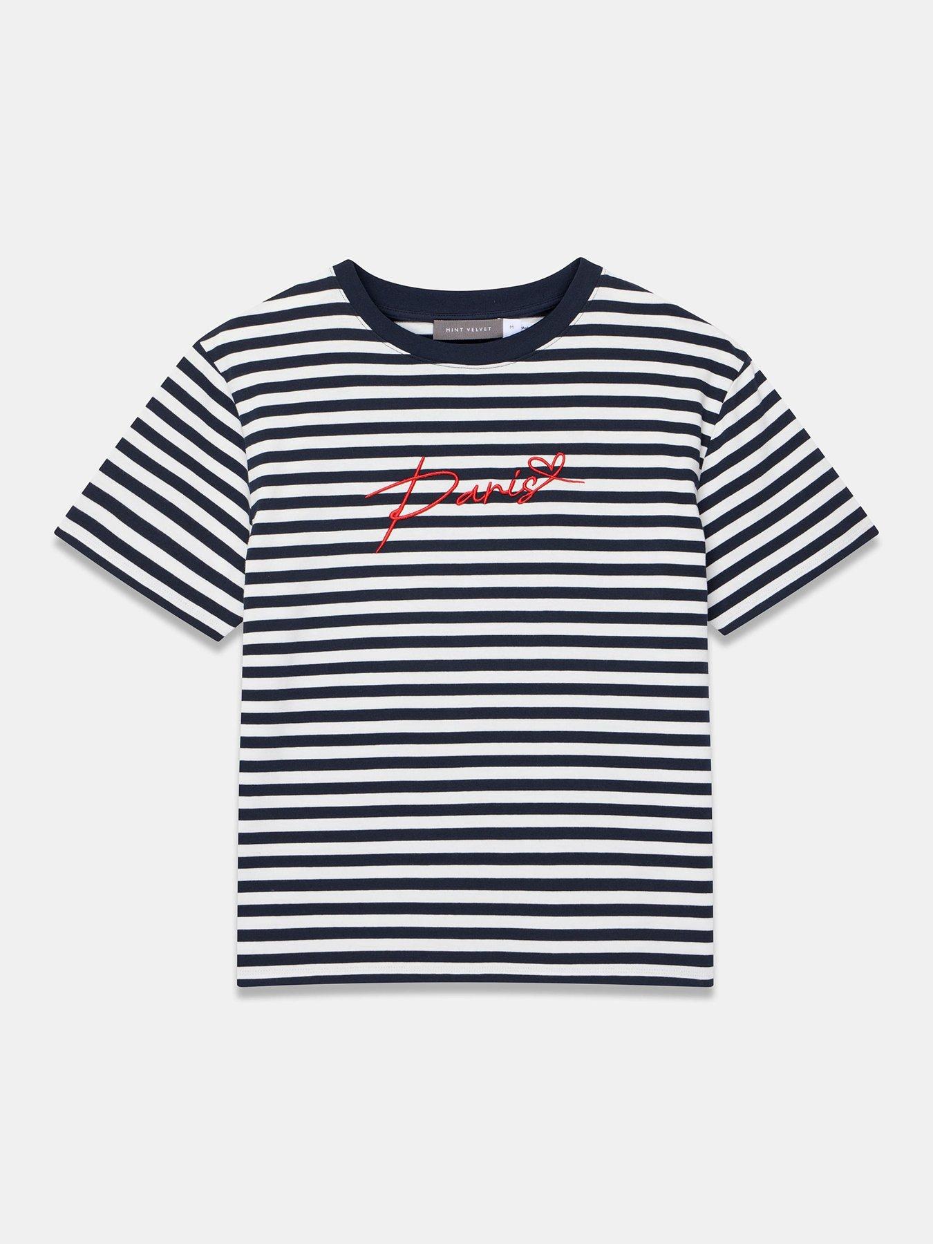 Image 5 of 6 of Mint Velvet Navy Stripe Paris Stripe Tee - White