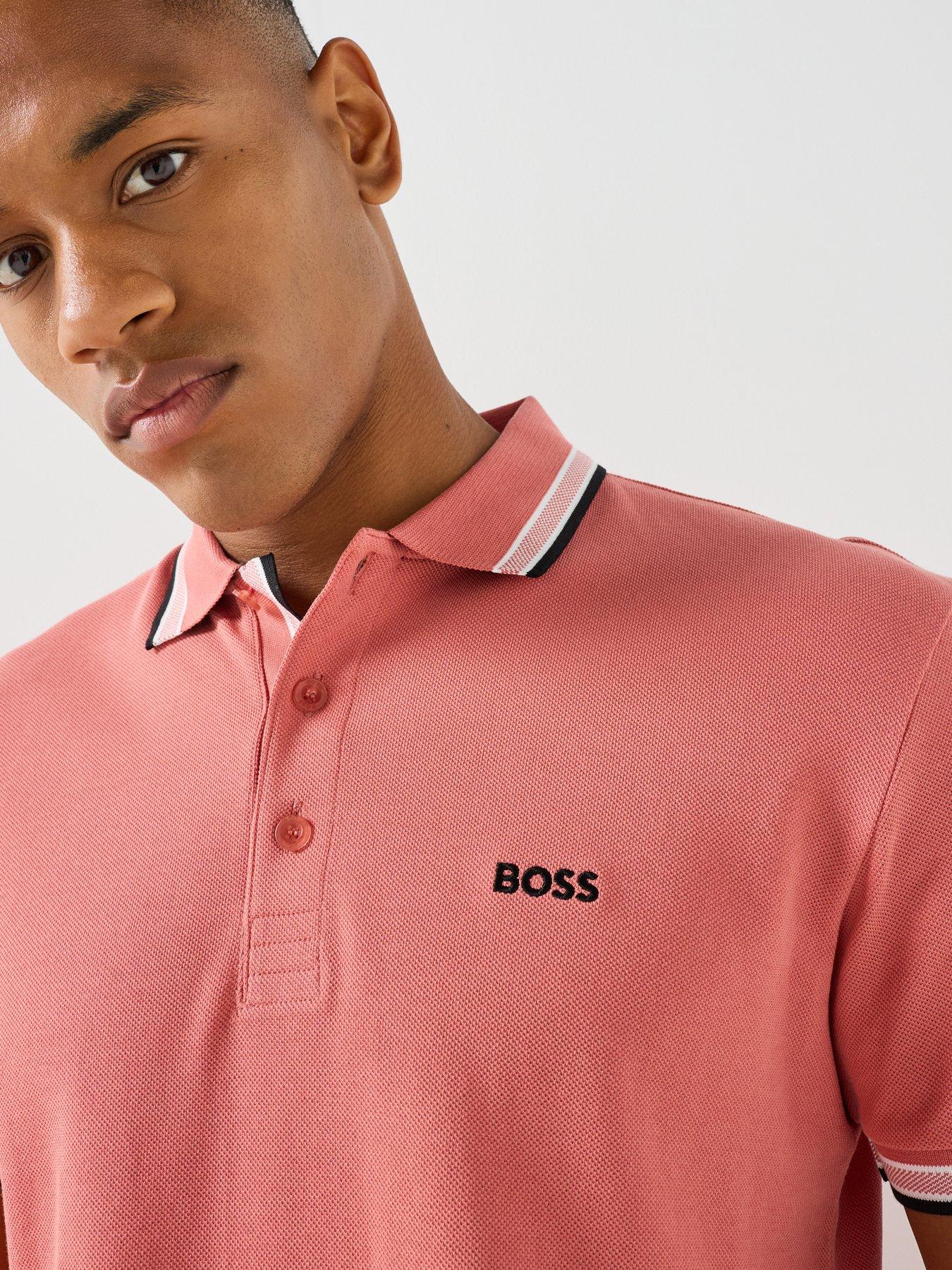 Image 4 of 6 of BOSS Men's Regular Fit Tipped Polo Shirt with Chest Logo Detail - Pink