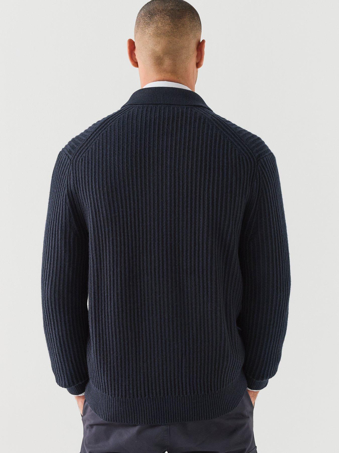 Image 2 of 6 of BOSS Mens Aspeno Ribbed Zip Through Cardigan - Blue