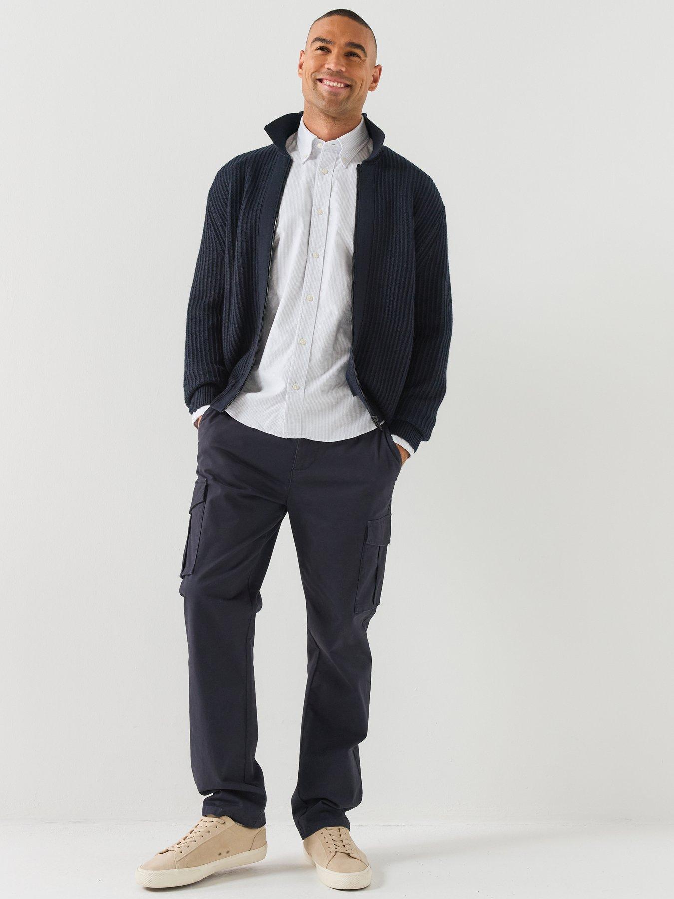 Image 3 of 6 of BOSS Mens Aspeno Ribbed Zip Through Cardigan - Blue