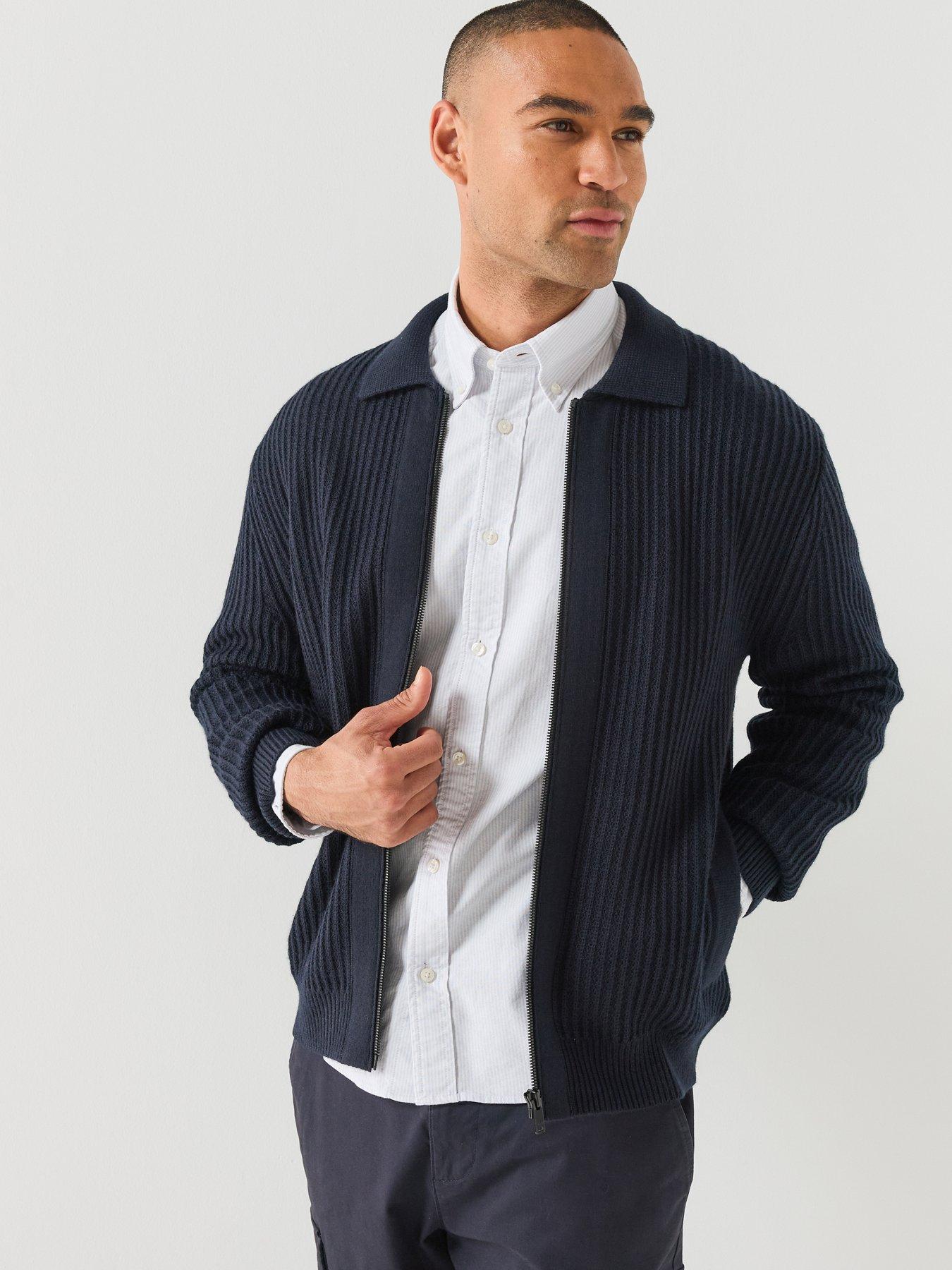 Image 6 of 6 of BOSS Mens Aspeno Ribbed Zip Through Cardigan - Blue