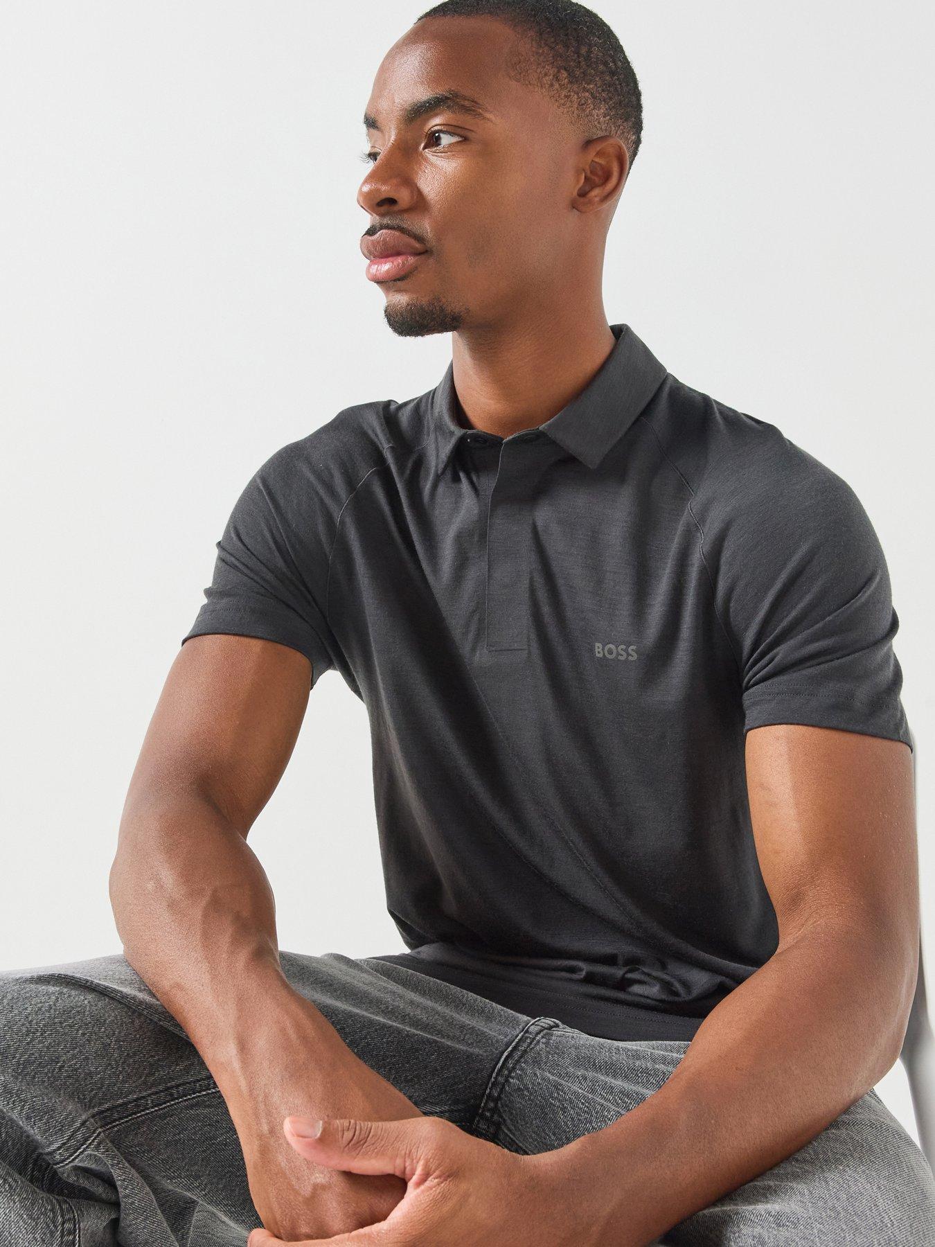 BOSS Men's Short Sleeve Polo Shirt with Embroidered Logo - Dark Grey