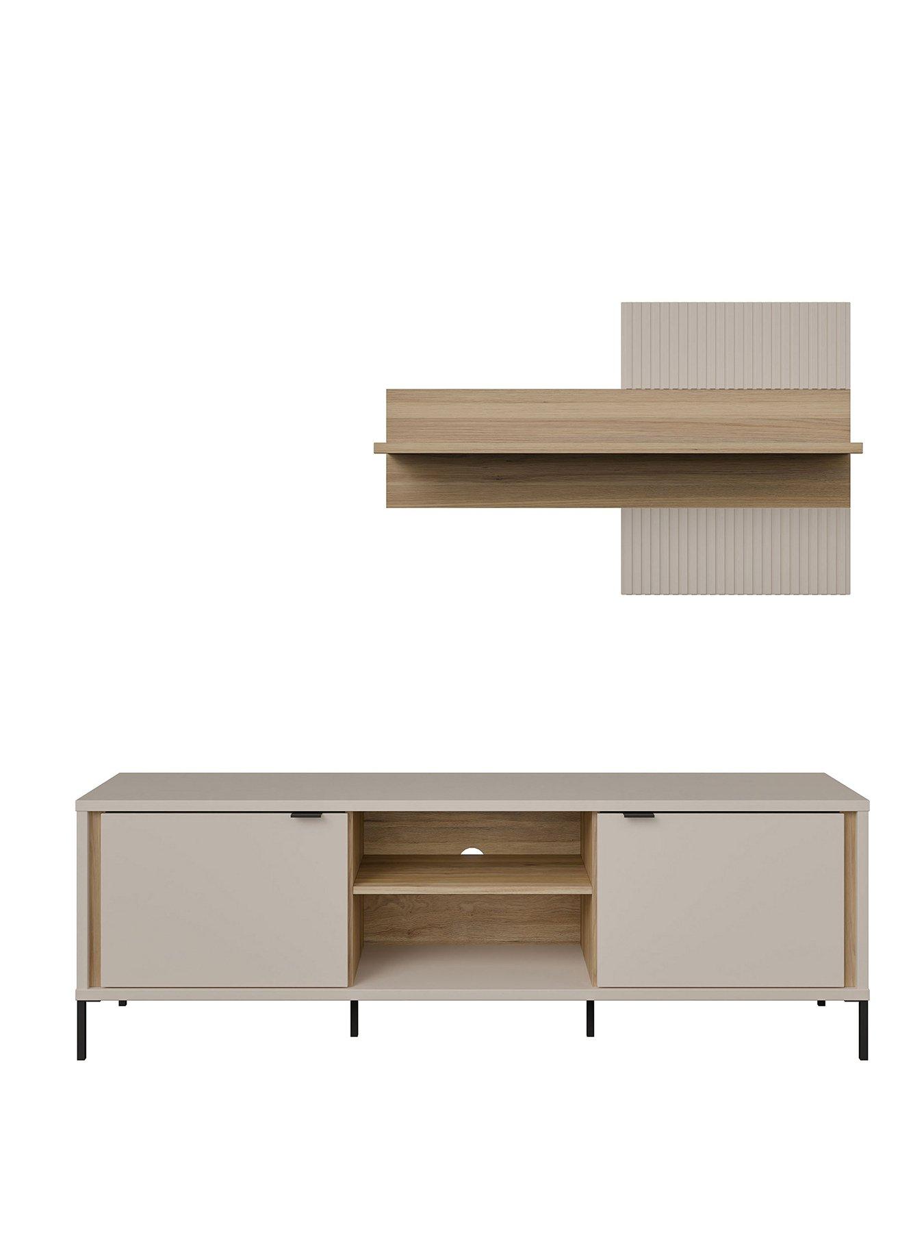 Image 2 of 7 of Seravel 2 Piece&nbsp;Package - TV&nbsp;Unit and Wall Shelf - Sand/Oak (Buy &amp; SAVE)