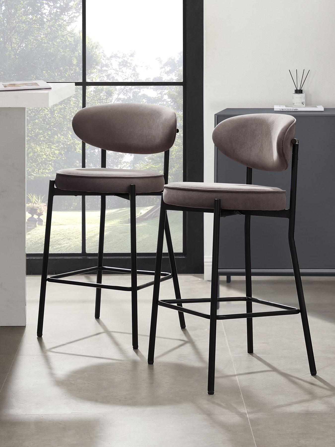 Image 1 of 7 of Dusk Mia Set Of 2 Barstools - Matte Velvet - Taupe