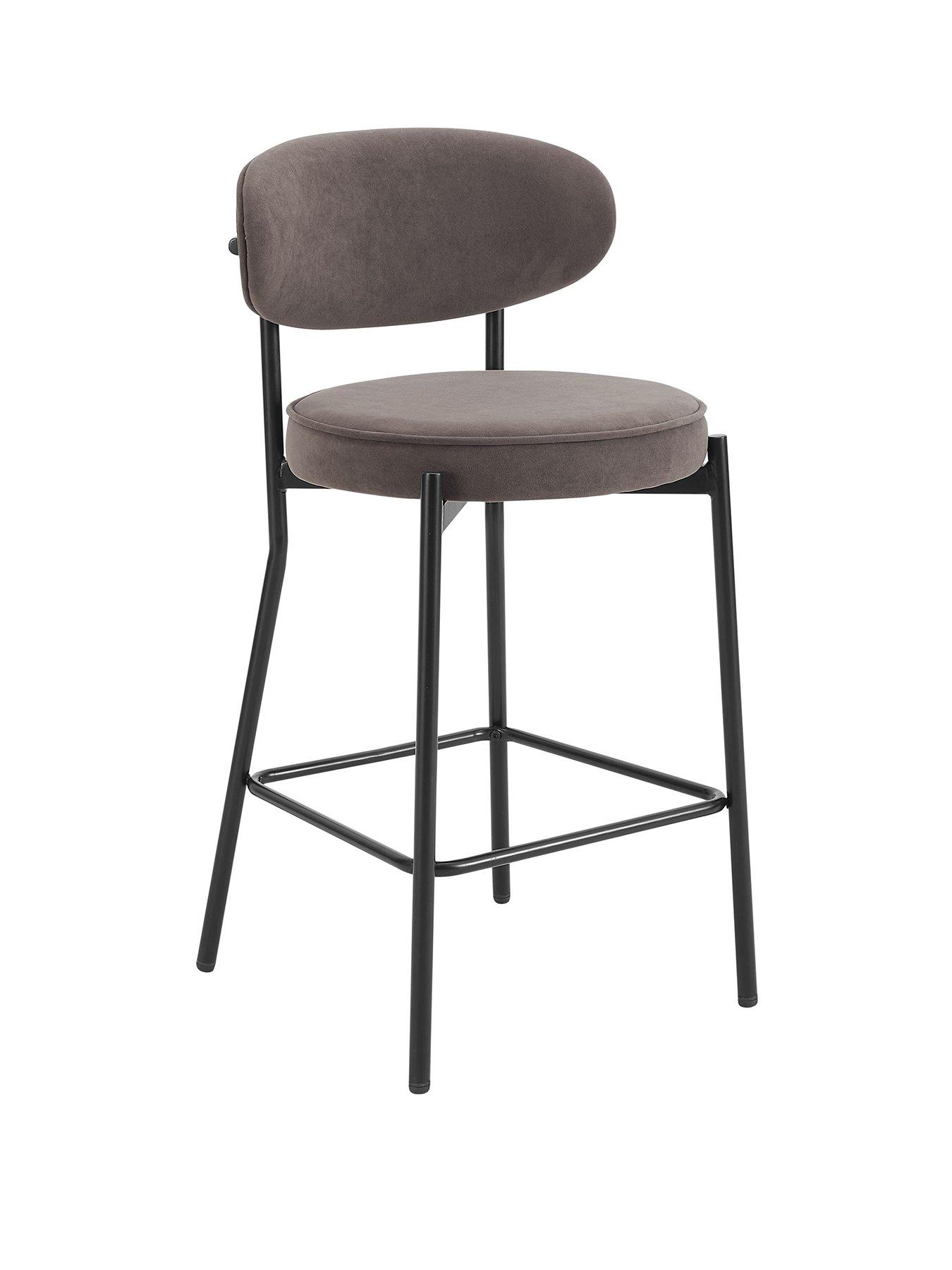 Image 2 of 7 of Dusk Mia Set Of 2 Barstools - Matte Velvet - Taupe