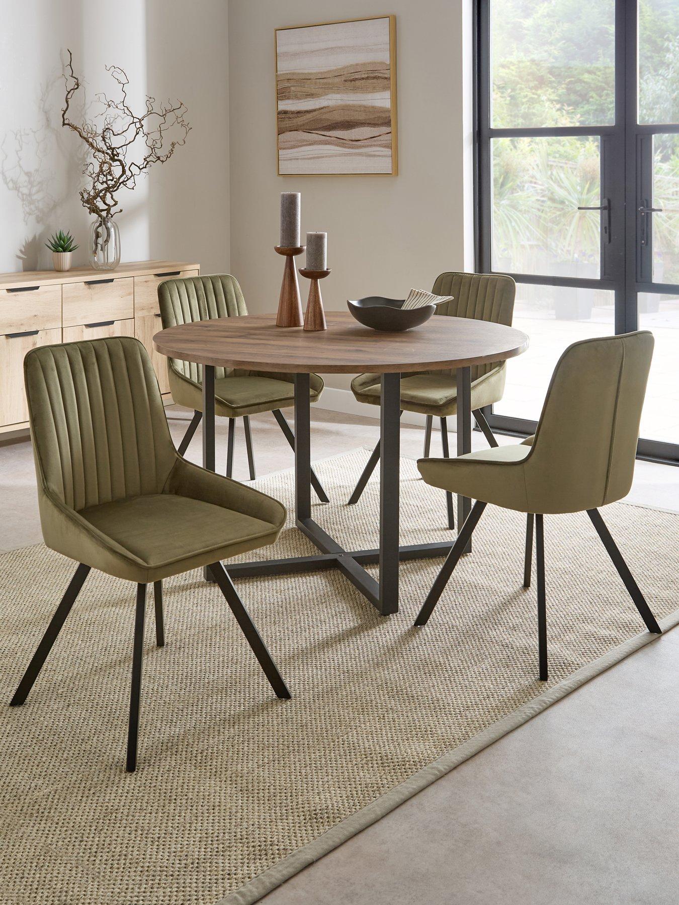 Image 1 of 7 of The Very Collection Harlem Mid Oak Round Dining Table With 4 Marlow Moss Green Chairs - FSC&reg; Certified